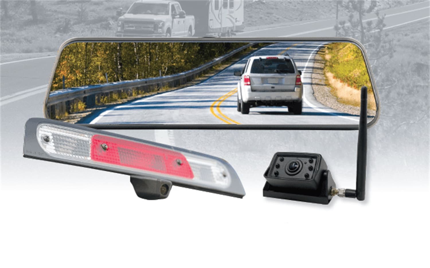 Wireless Transparent Trailer® 3rd Brake Light Camera System For Chevy/GMC; CHMSL Bezel Camera FullVUE® Mirror/Wireless Always On CMOS Camera; TouchScreen Adjust View; 300 ft.; product image