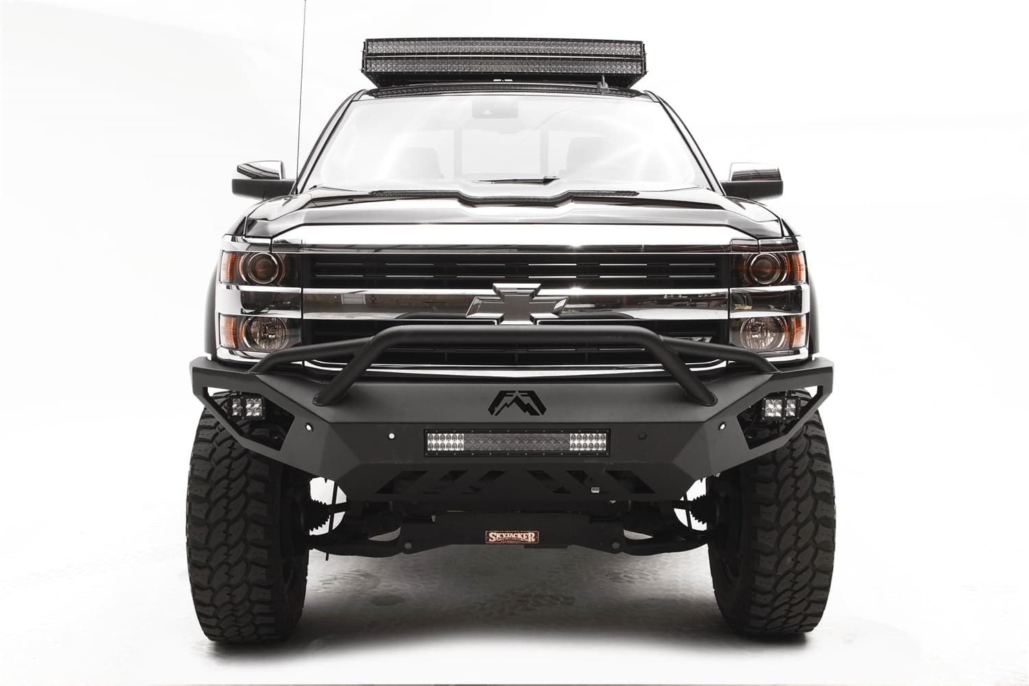 Fab Fours Vengeance Front Bumper; 2 Stage Black Powder Coated; Sensor Bumper; Pre-Runner Guard;