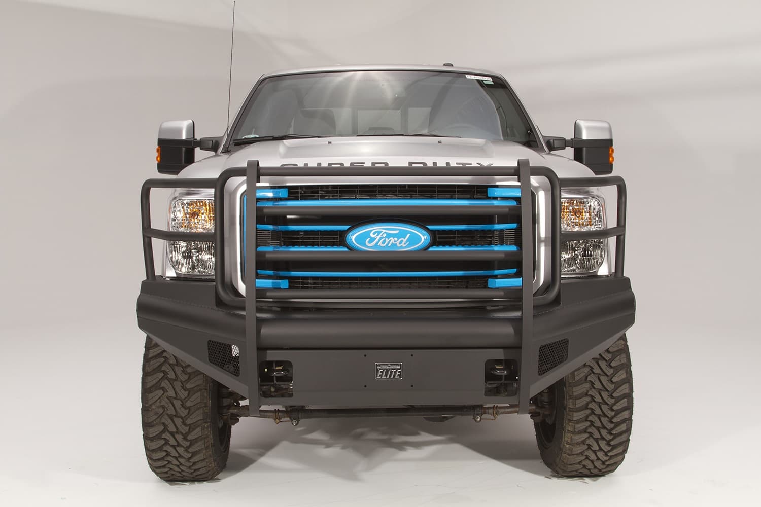 Fab Fours Elite Front Bumper; 2 Stage Black Powder Coated; w/Full Grill Guard; Incl. Light Cut-Outs;