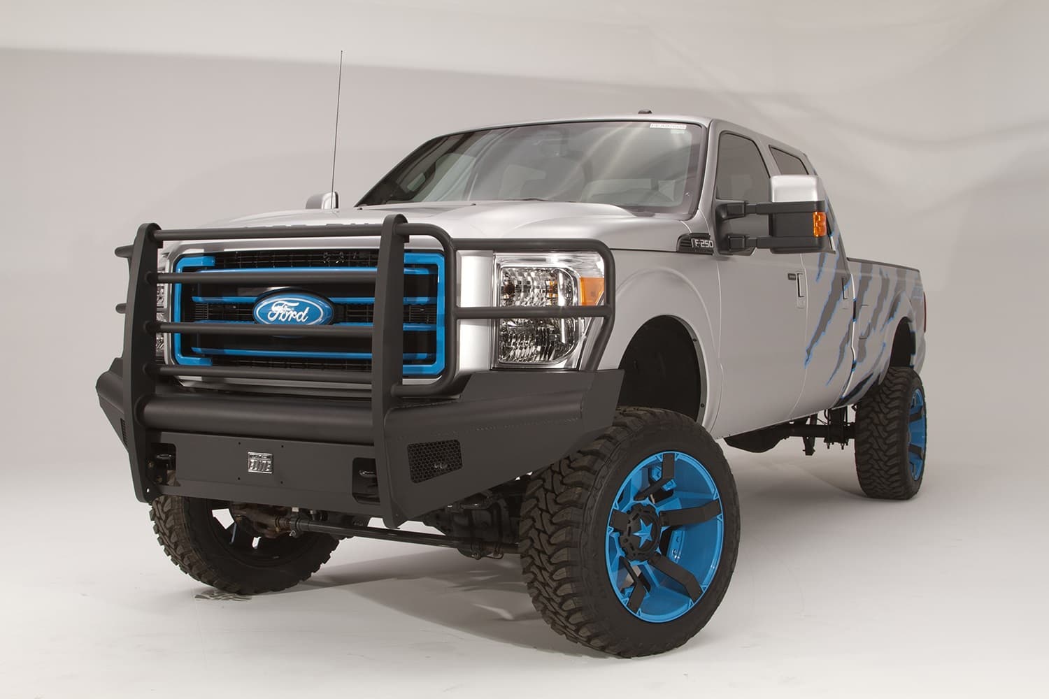 Elite Front Bumper; 2 Stage Black Powder Coated; w/Full Grill Guard; Incl. Light Cut-Outs; product image