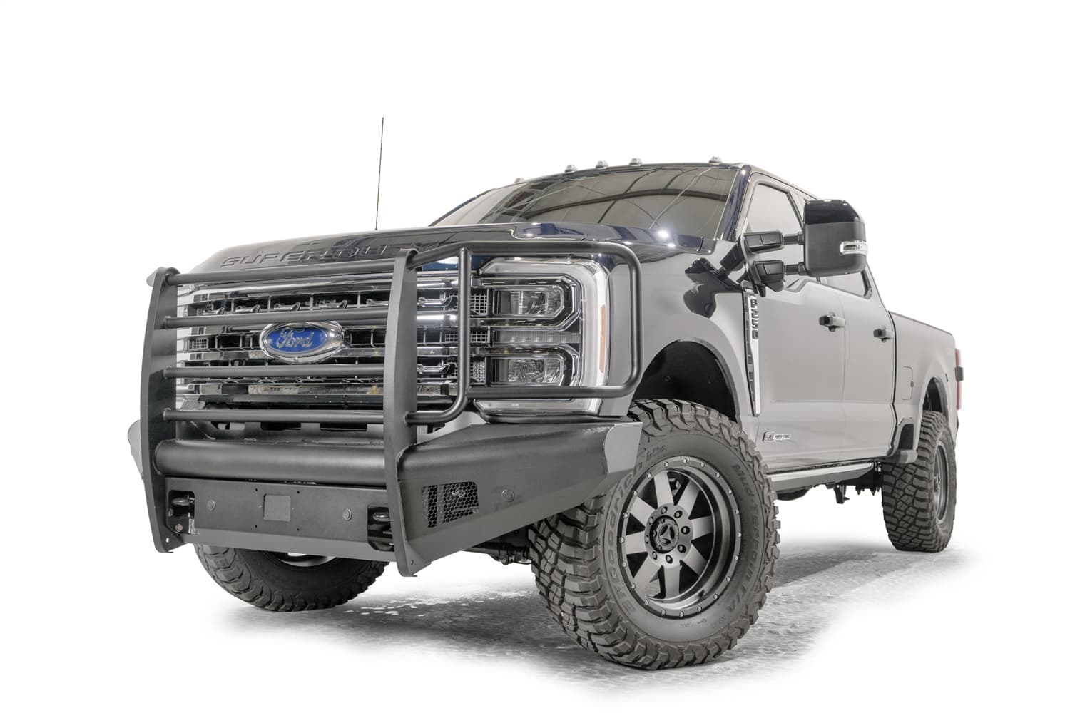 Elite Front Bumper; Black Steel; w/Full Grill Guard; Sensor Compatible; Black Matte; product image