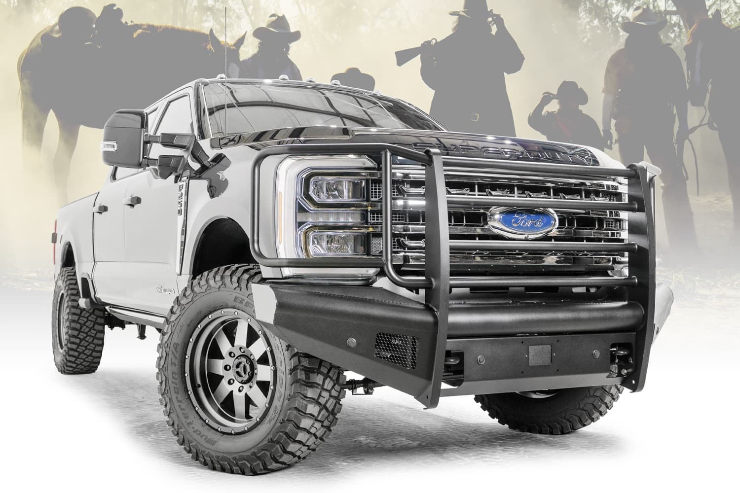 Elite Front Bumper; Black Steel; w/Full Grill Guard; Sensor Compatible; Black Matte; product image