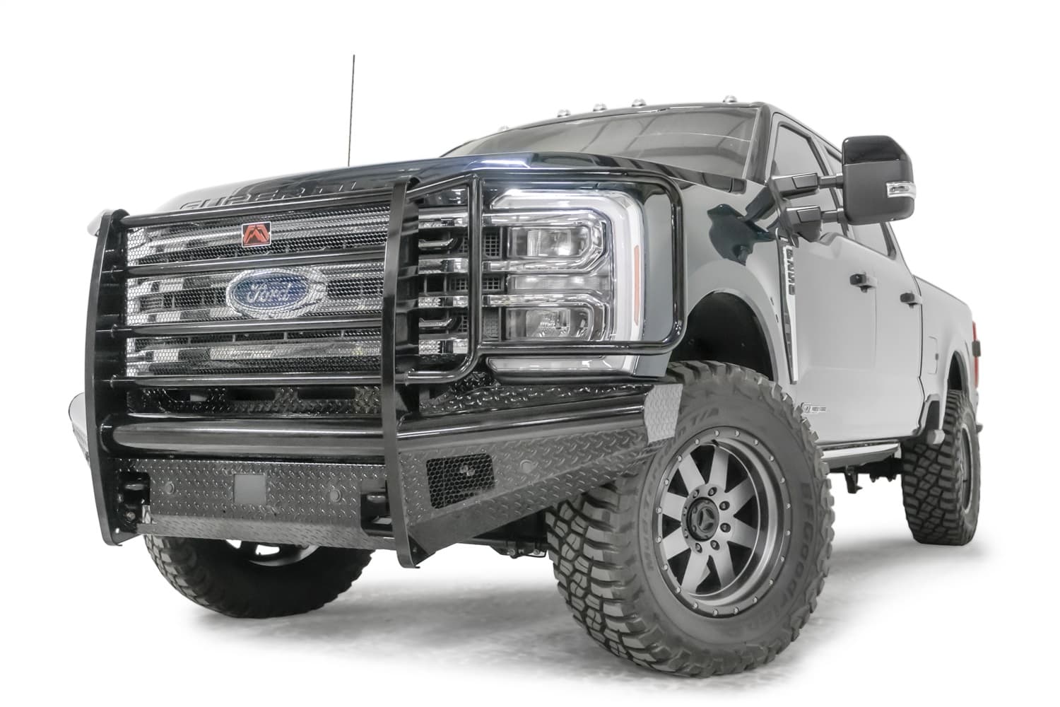 Black Steel Front Bumper; w/Full Grill Guard; Sensor Compatible; Gloss Black;