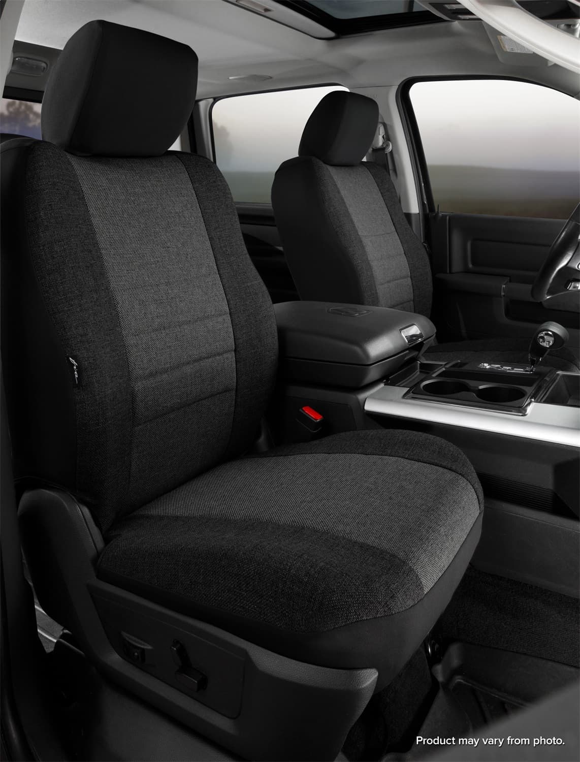 OEâ„¢ Custom Seat Cover; Tweed; Charcoal; Bucket Seats; Adjustable Headrests; Side Airbags; product image