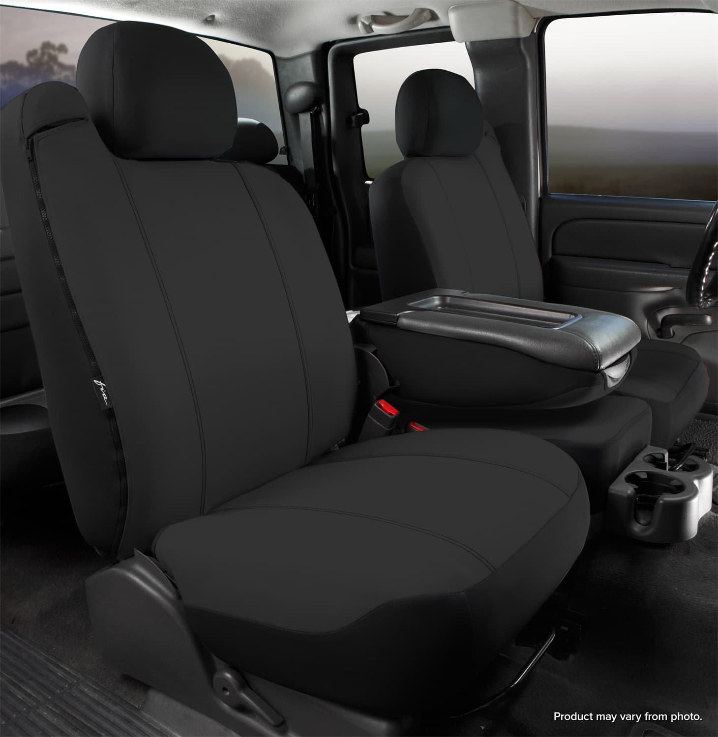 Seat Protectorâ„¢ Custom Seat Cover; Black; Split Seat; 40/20/40; Built In Seat Belts; Side Airbags; w/Upper/Lower Center Storage Compartments; Non-Removable Headrests; product image