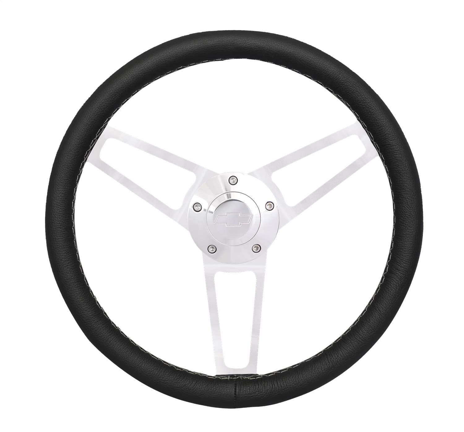 Billet Classic Series Steering Wheel and Installation Kit; 14.75 in. Diameter; 3-Spoke Design; Chevrolet Logo; Includes Wheel/OEM Center Cap/Install Kit PN[5196-1] Polished; product image