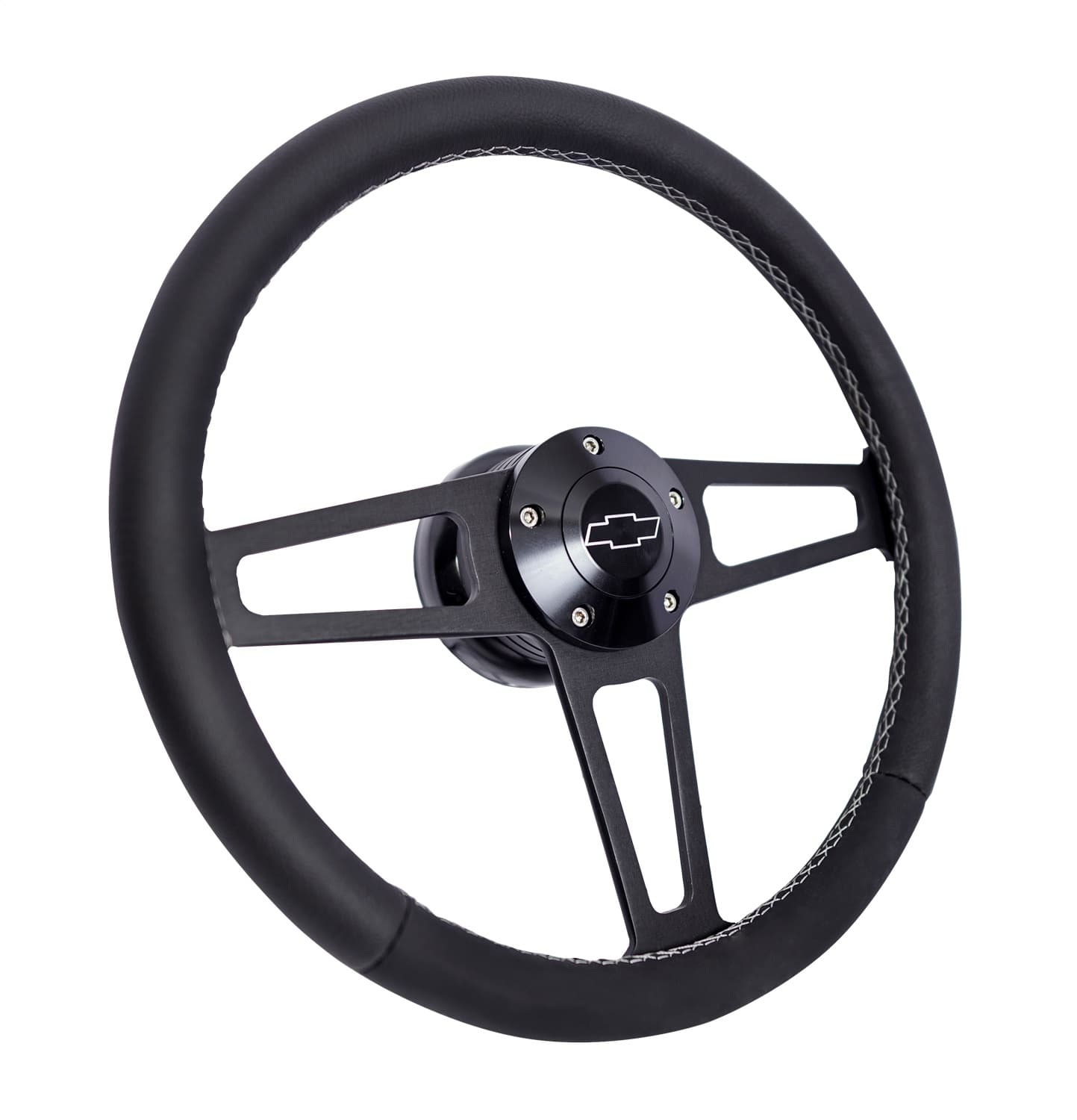 Billet T Series Steering Wheel and Installation Kit; Chevrolet Logo; Includes Billet Steering Wheel/OEM Center Cap/Install Kit PN[5162] Black; product image