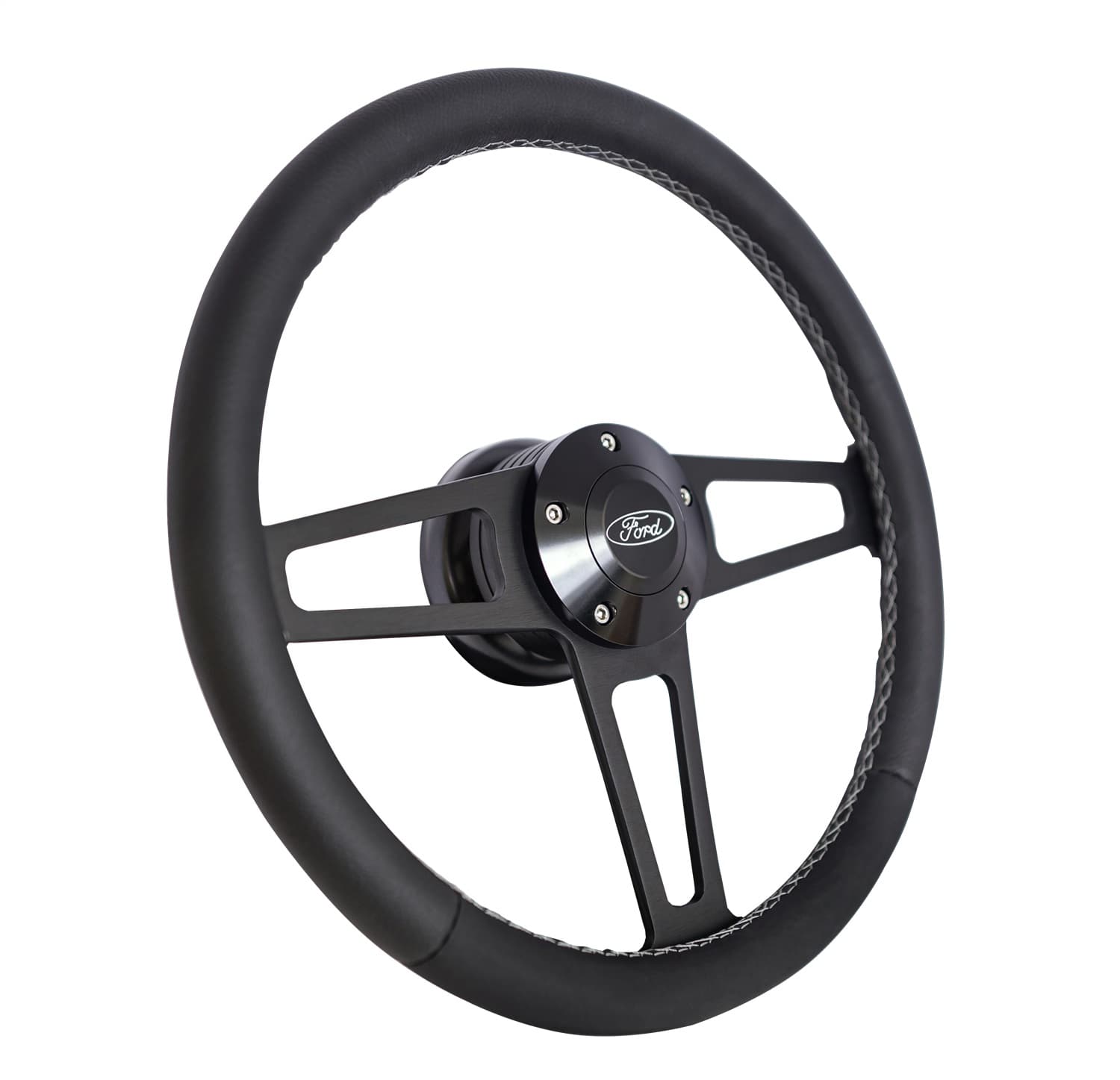 Billet T Series Steering Wheel and Installation Kit; Ford Logo; Includes Billet Steering Wheel/OEM Center Cap/Install Kit PN[5249] Black; product image