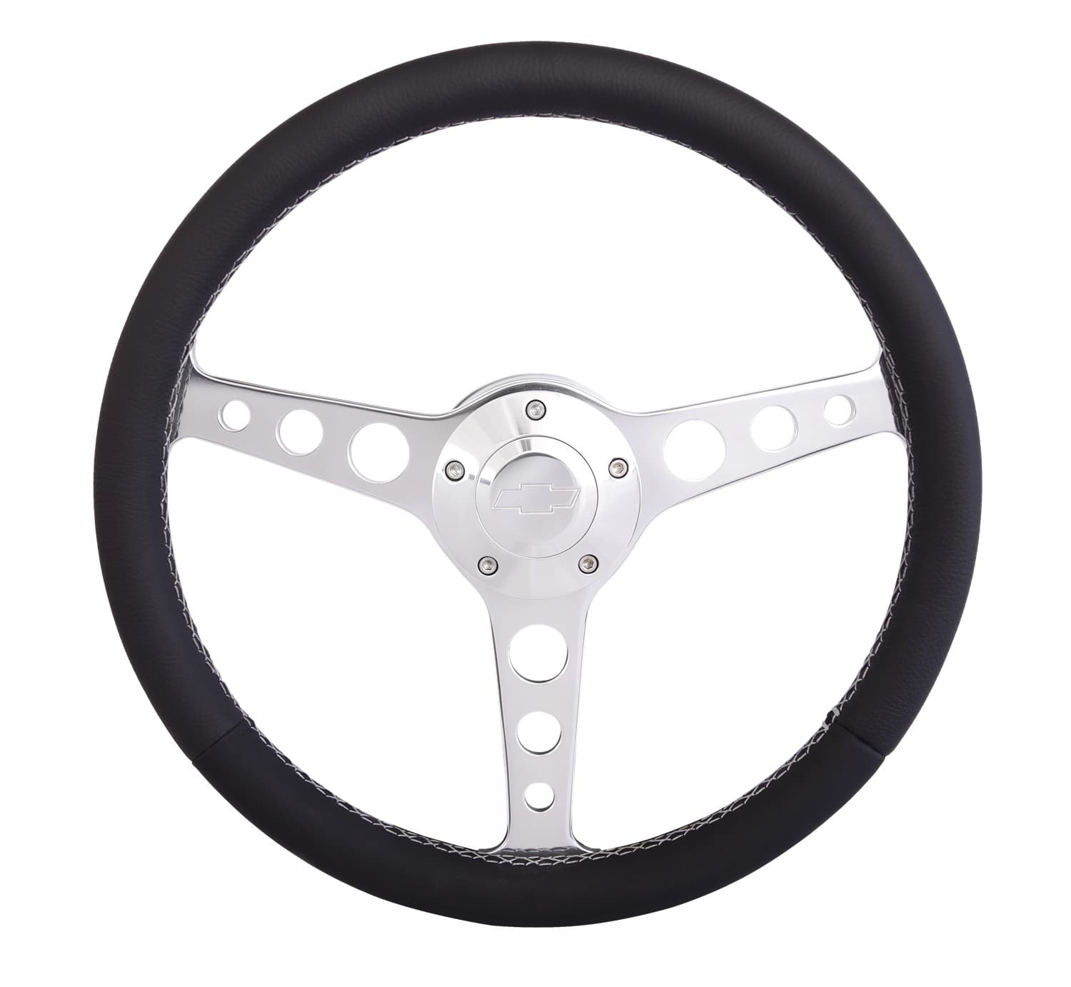 Billet Classic Series Steering Wheel and Installation Kit; Chevrolet Logo; Includes Billet Steering Wheel/OEM Center Cap/Install Kit PN[5162-1] Black; product image