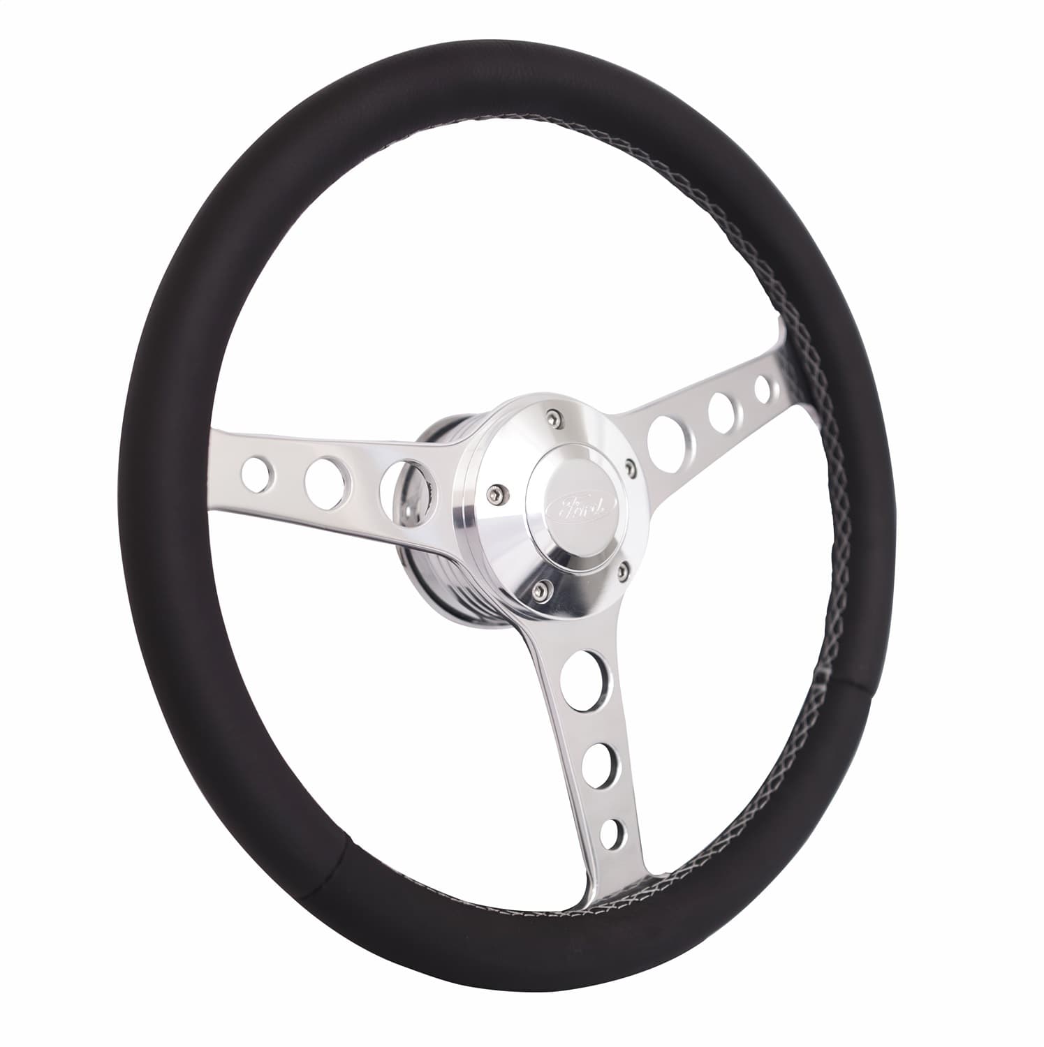 Billet Classic Series Steering Wheel and Installation Kit; Ford Logo; Includes Billet Steering Wheel/OEM Center Cap/Install Kit PN[5249-1] Polished; product image