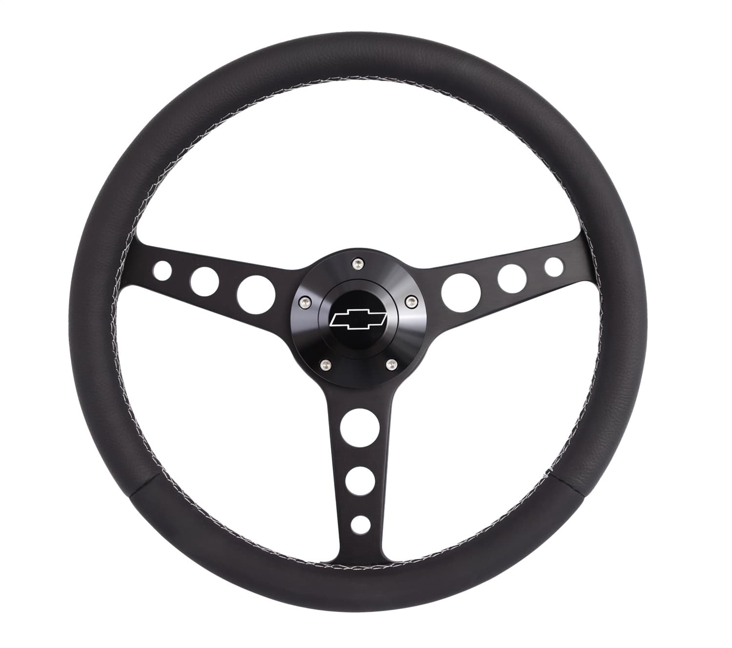 Billet Classic Series Steering Wheel and Installation Kit; Chevrolet Logo; Includes Billet Steering Wheel/OEM Center Cap/Install Kit PN[5196] Black; product image