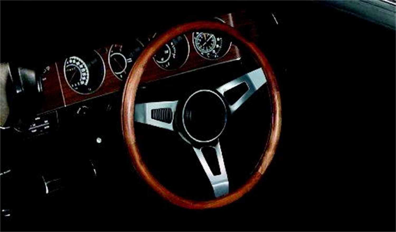 Classic Series Nostalgia Steering Wheel; 15 in. Diameter; 1 3/4 in. Dish; Walnut Hardwood Grip; Steel Nickel Plate 3-Spoke Design; Includes Horn Button PN[5699]; product image