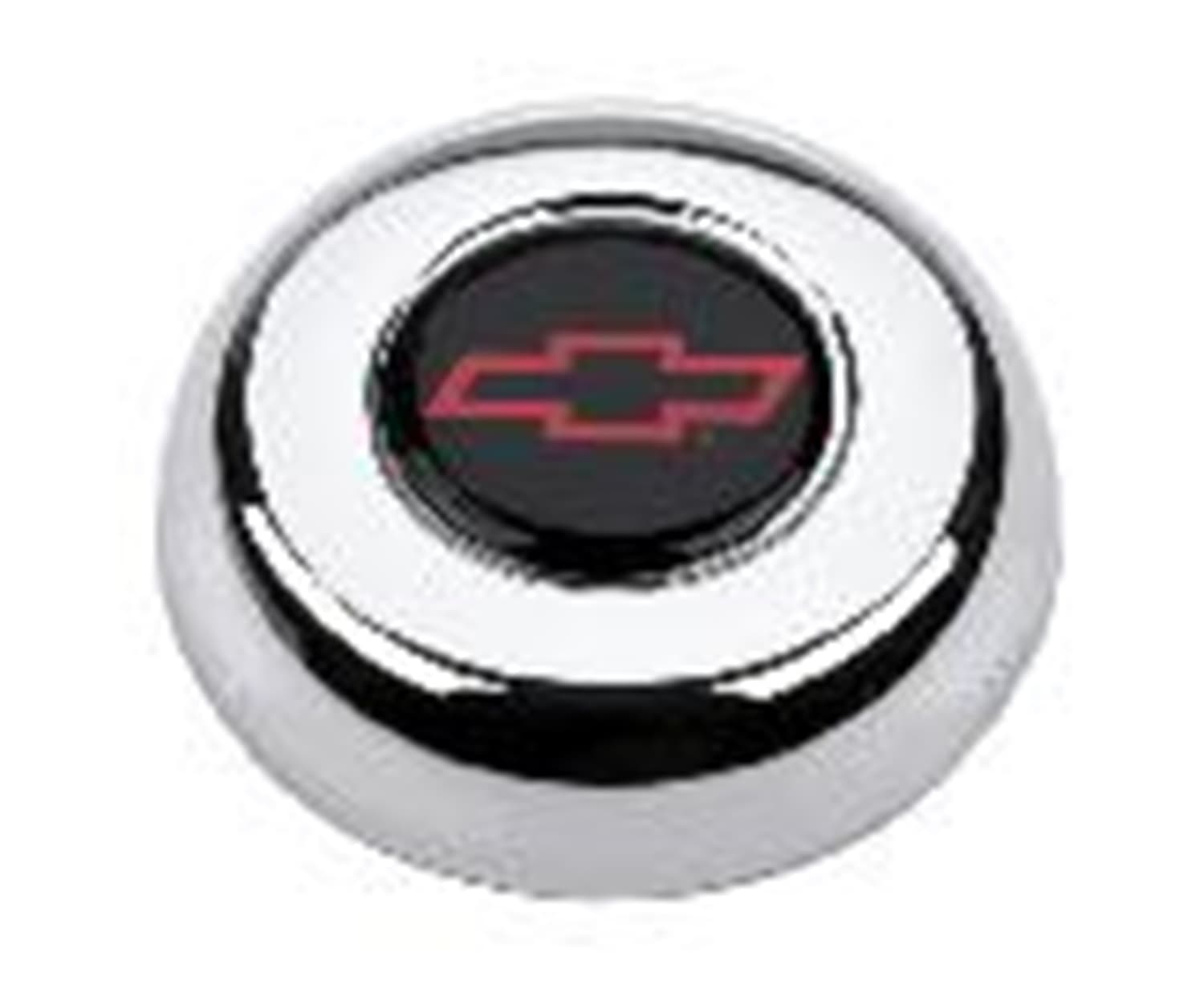 GM Licensed Horn Button; Chrome; Chevrolet®; Red/Black; Classic/Challenger Wheels; product image