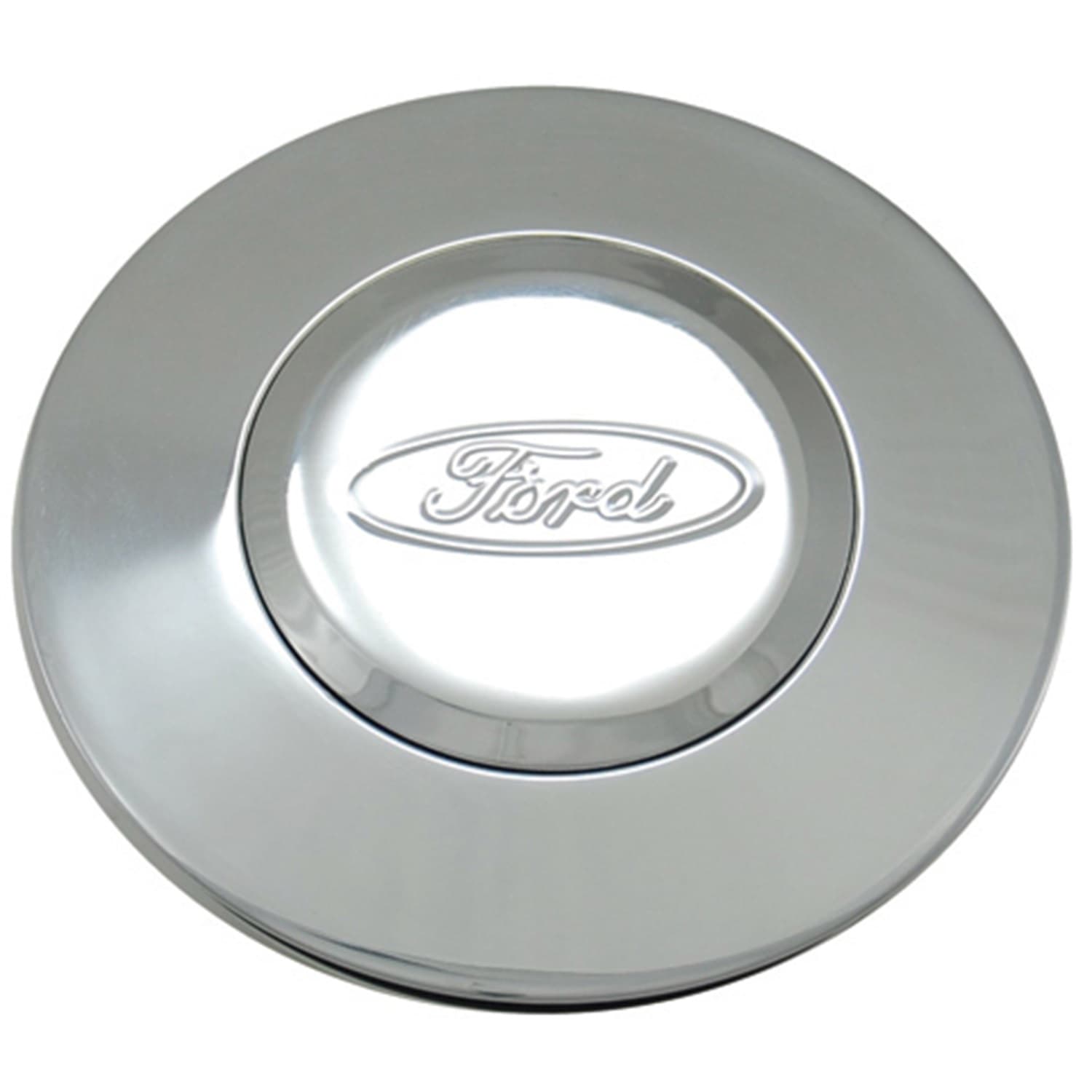 Ford Licensed Horn Button; Chrome; Ford®; Classic/Challenger Wheels; product image