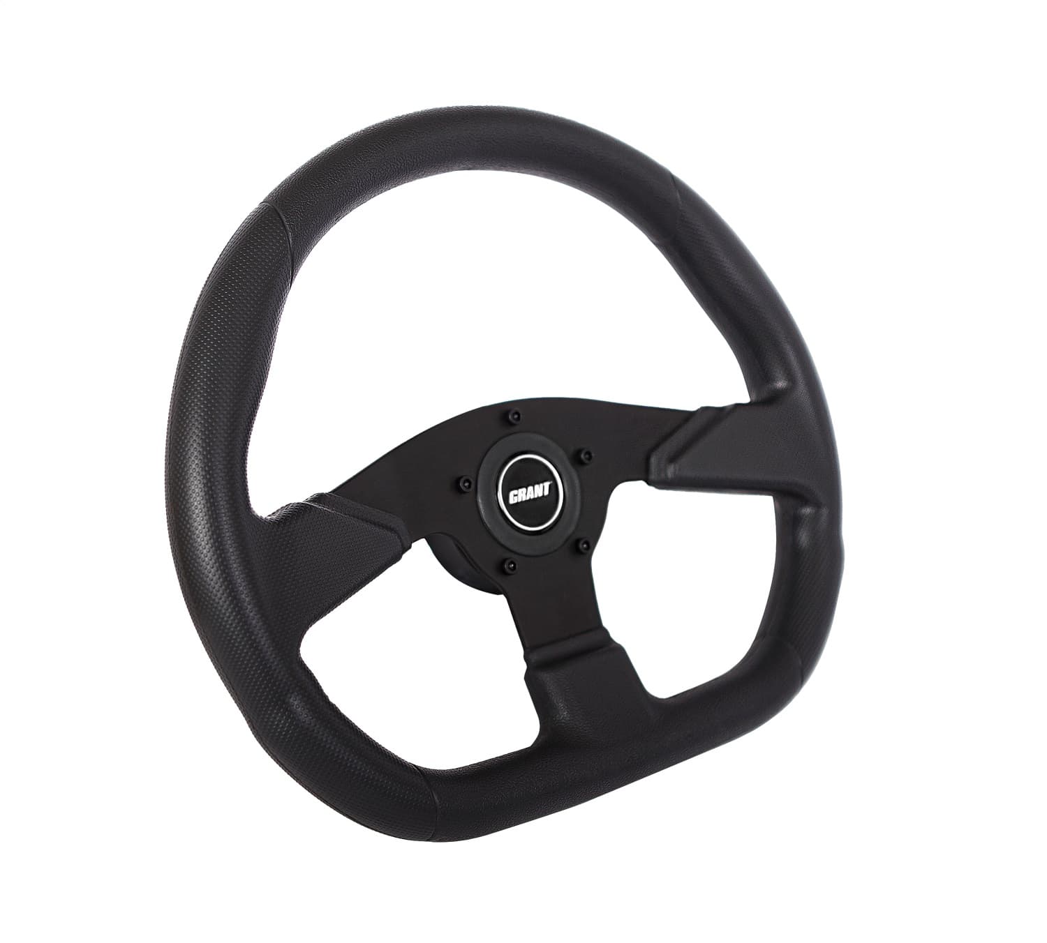 Performance/Race Series Aluminum Steering Wheel; 13.75 in. x 11 3/4 in.; 1 1/2 in. Dish; Contoured Polyurethane Grip; Black Aluminum 3-Spoke Design; product image