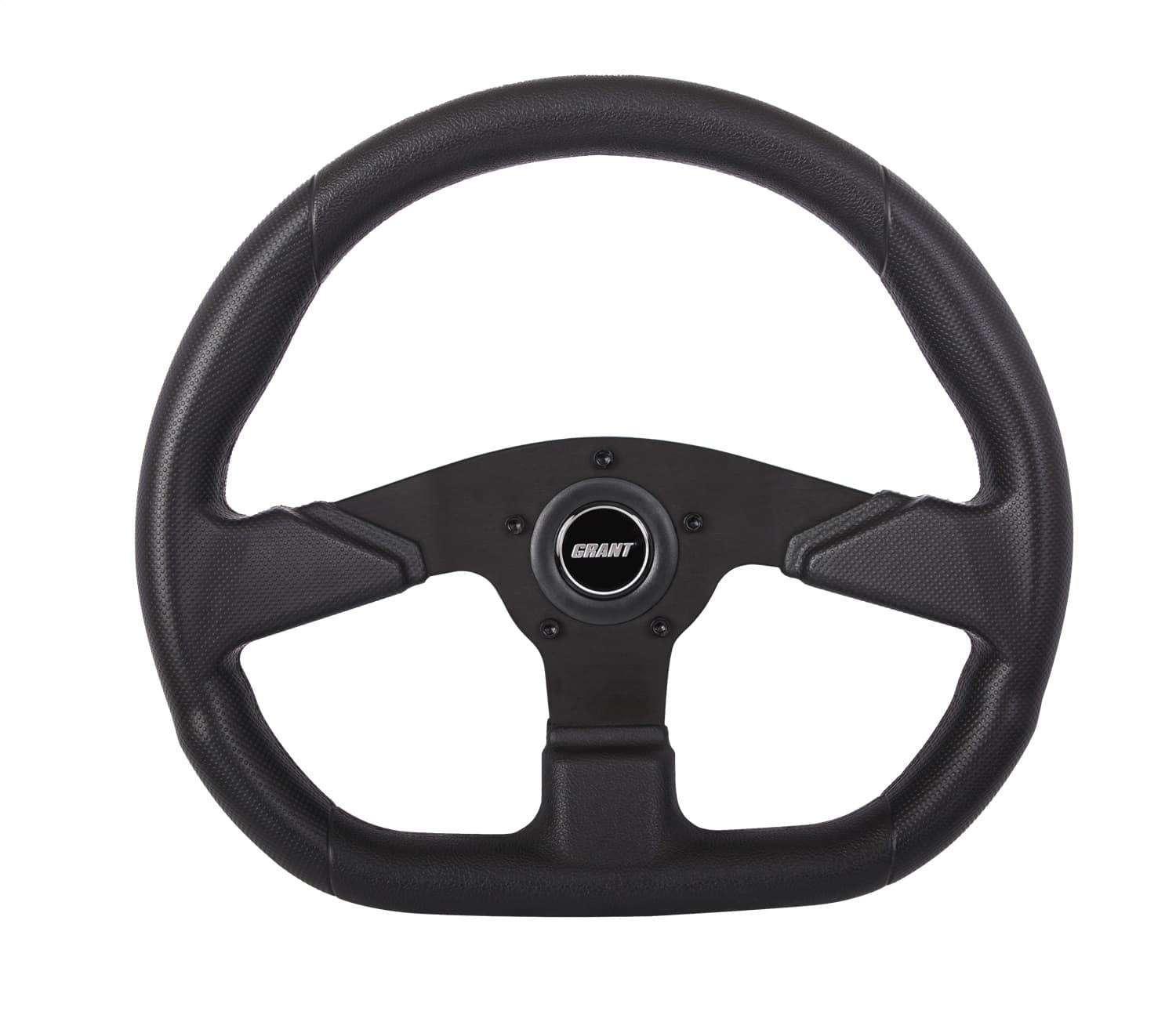 Performance/Race Series Aluminum Steering Wheel; 13.75 in. x 11 3/4 in.; 1 1/2 in. Dish; Contoured Polyurethane Grip; Black Aluminum 3-Spoke Design; product image