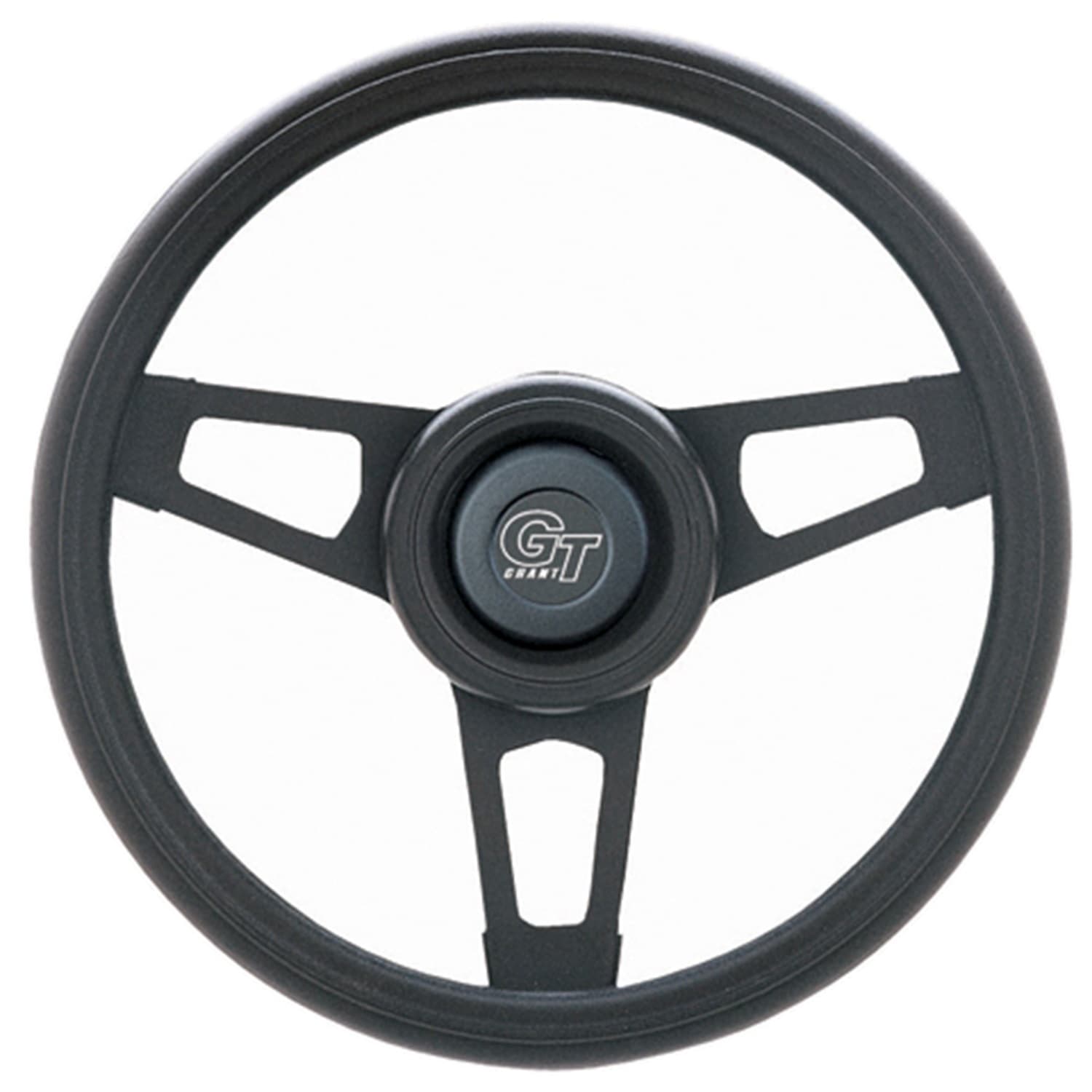 Challenger Steering Wheel; 13.75 in. Diameter; 2 1/4 in. Dish; Black Cushion Grip; Matte Black 3-Spoke Design; product image