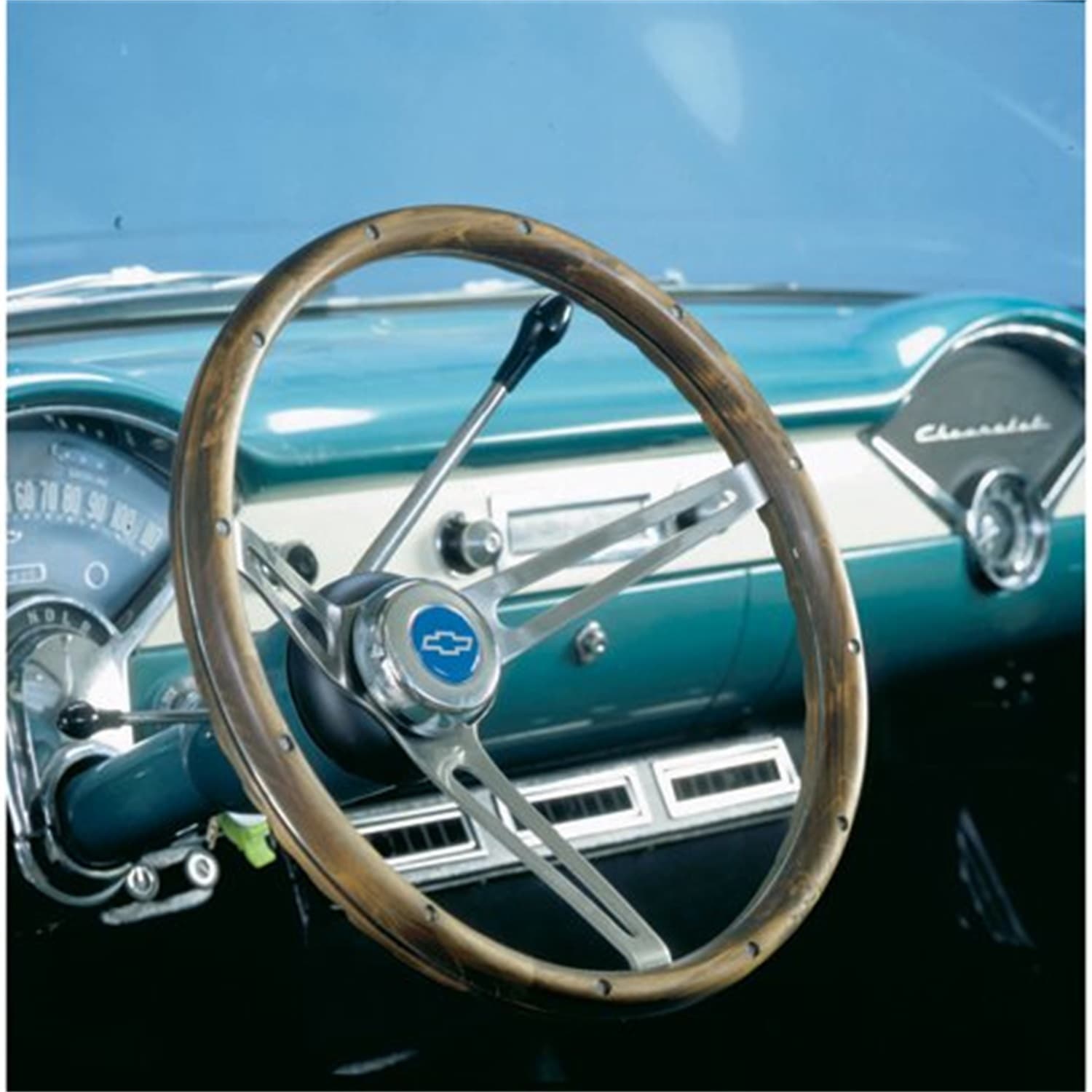 Classic Series Nostalgia Steering Wheel; 15 in. Diameter; Genuine Walnut Finish; Brushed Stainless Steel Slotted 3-Spoke Design; product image