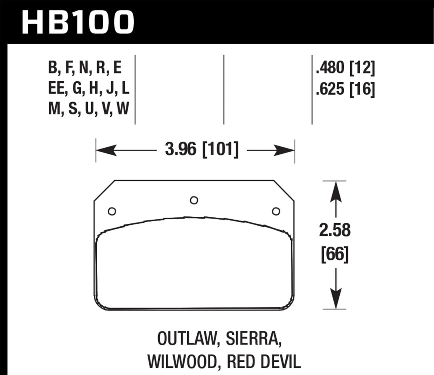 DR-97 Disc Brake Pad; 0.480 Thickness; Fits Wilwood DL; Outlaw; Sierra; product image