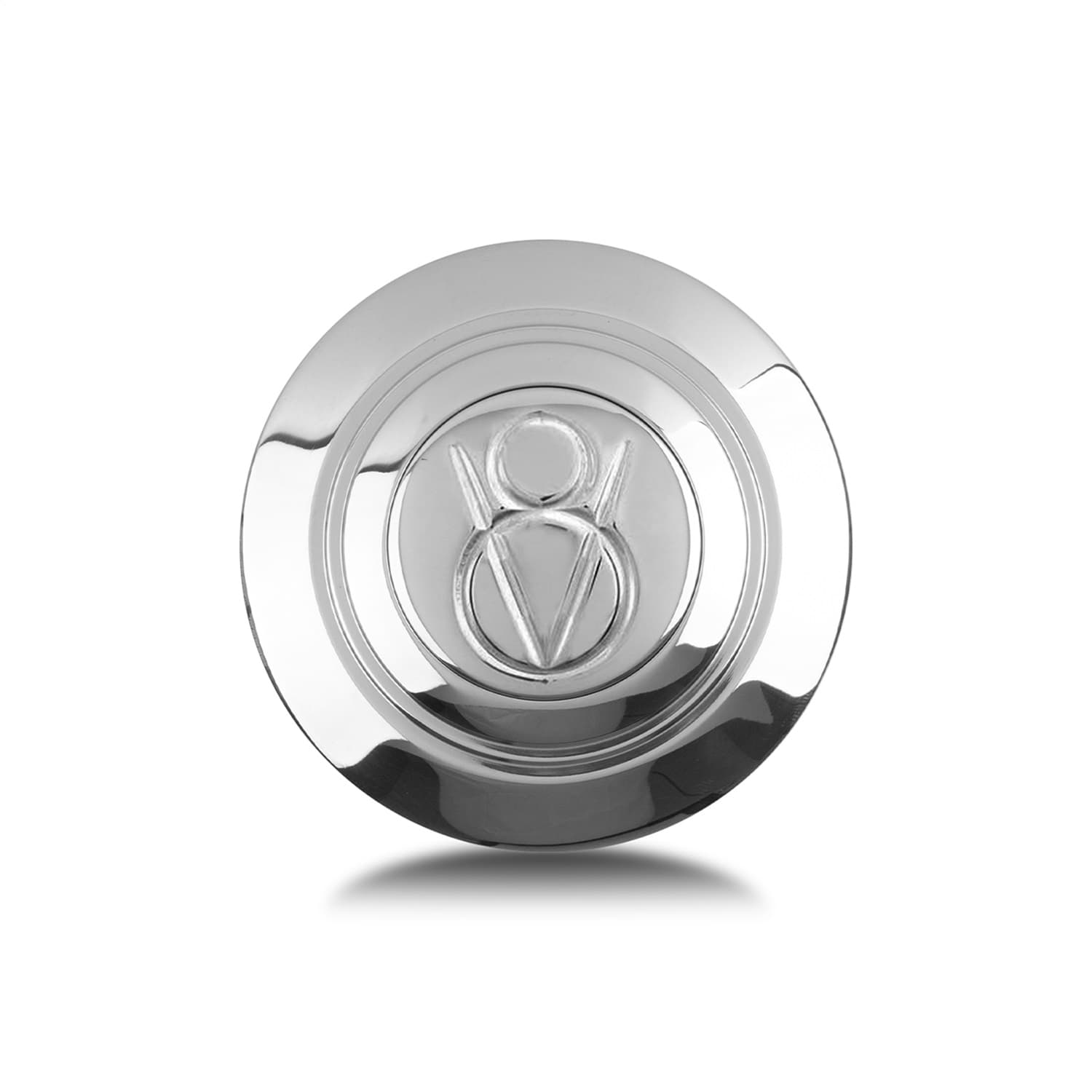 Horn Button; Fits w/Banjo Wheel Steering; Billet Aluminum; Single Contact; Domed V-8 Logo; Polished; product image