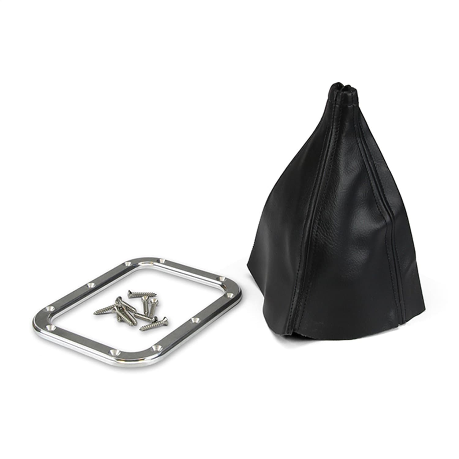 Rectangular Floor Mount Shifter Boot Kit; Incl. Boot/Stainless Screws/Billet Aluminum Boot Ring; product image