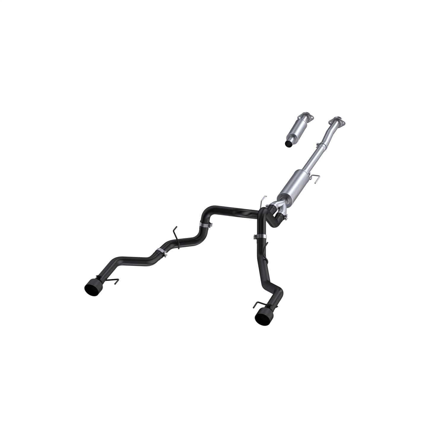Armor BLK Cat Back Exhaust System; 3 in.; Incl. Front Pipe/Muffler Assembly/Tail Pipe Assembly/Hardware/5 in. OD Black Tips; Dual Rear Exit; Black-Coated Aluminized Steel; product image