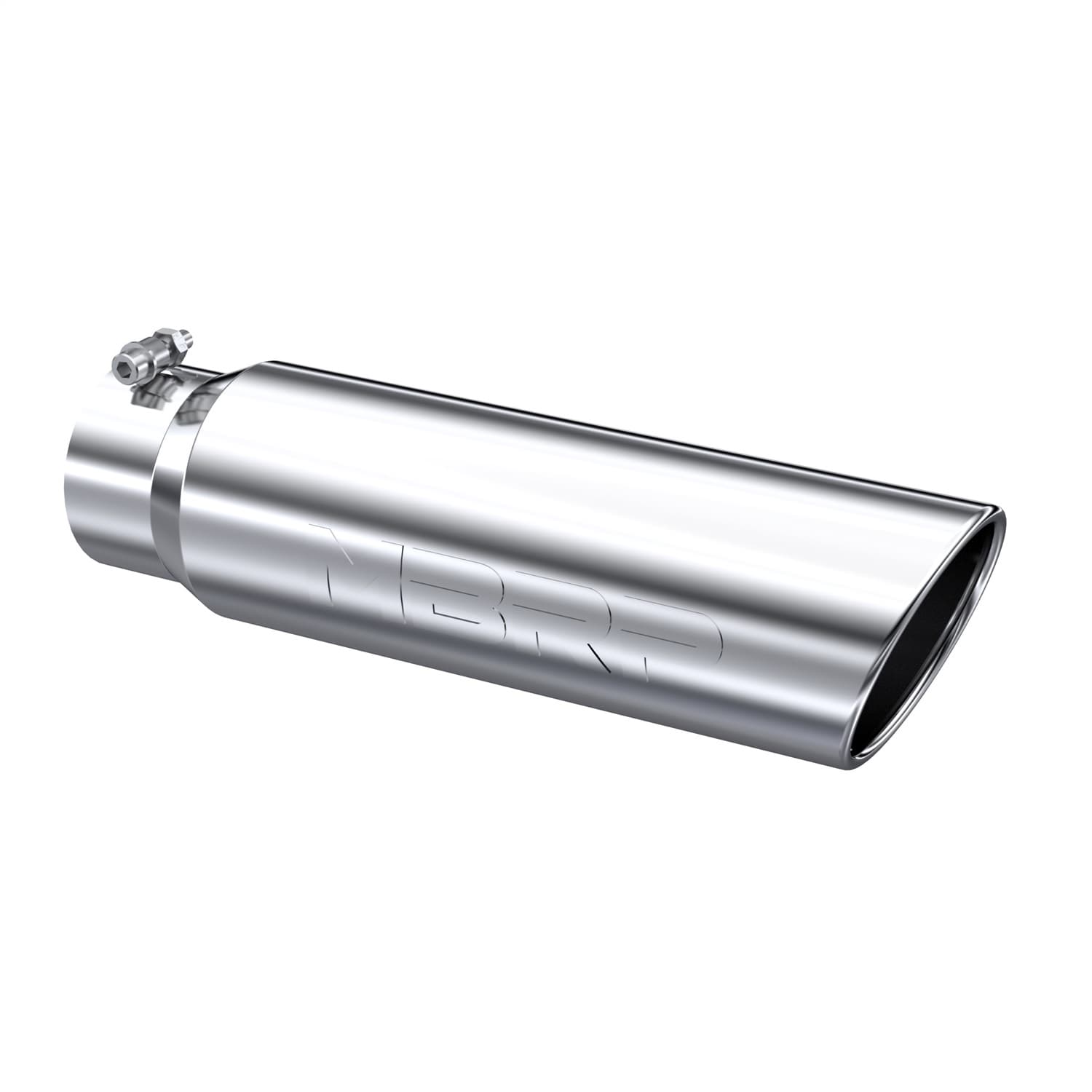 Armor Pro Exhaust Tip; 4 in. Inlet Diameter; 5 in. Outlet Diameter; 18 in. Length; Angled Rolled End; T304 Stainless Steel; Mirror Polished; product image