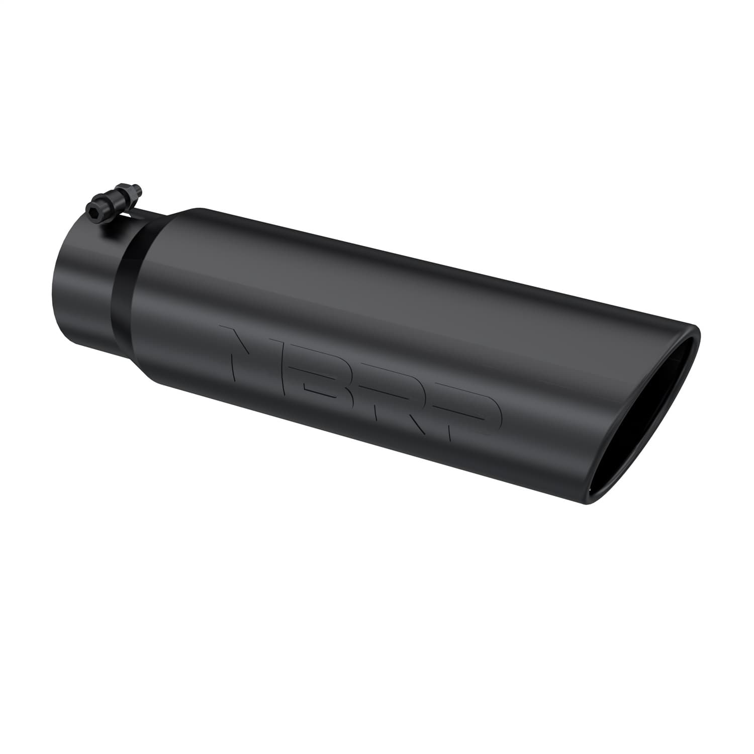 Armor BLK Exhaust Tip; 4 in. Inlet Diameter; 5 in. Outlet Diameter; 18 in. Length; Angled Rolled End; T304 Stainless Steel; Black Coated; product image