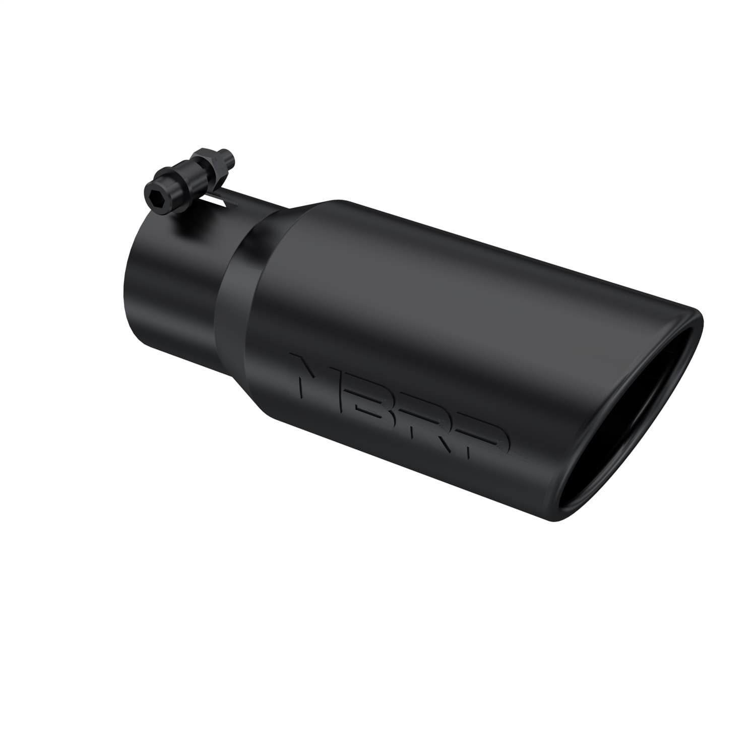 Armor BLK Exhaust Tip; 3 in. Inlet Diameter; 4 in. Outlet Diameter; 10 in. Length; Angled Rolled End; T304 Stainless Steel; Black Coated; product image