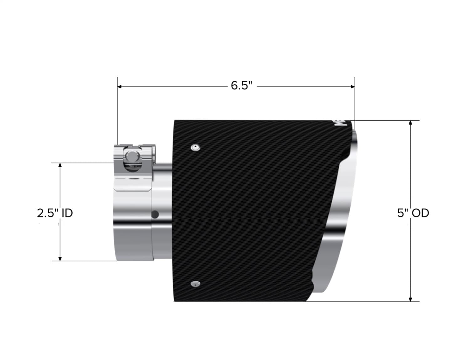 Exhaust Tip 2.5 Inch ID 5 Inch OD Out 6.5 Inch Length Angle Cut Dual Wall Carbon Fiber and Stainless Steel MBRP product image