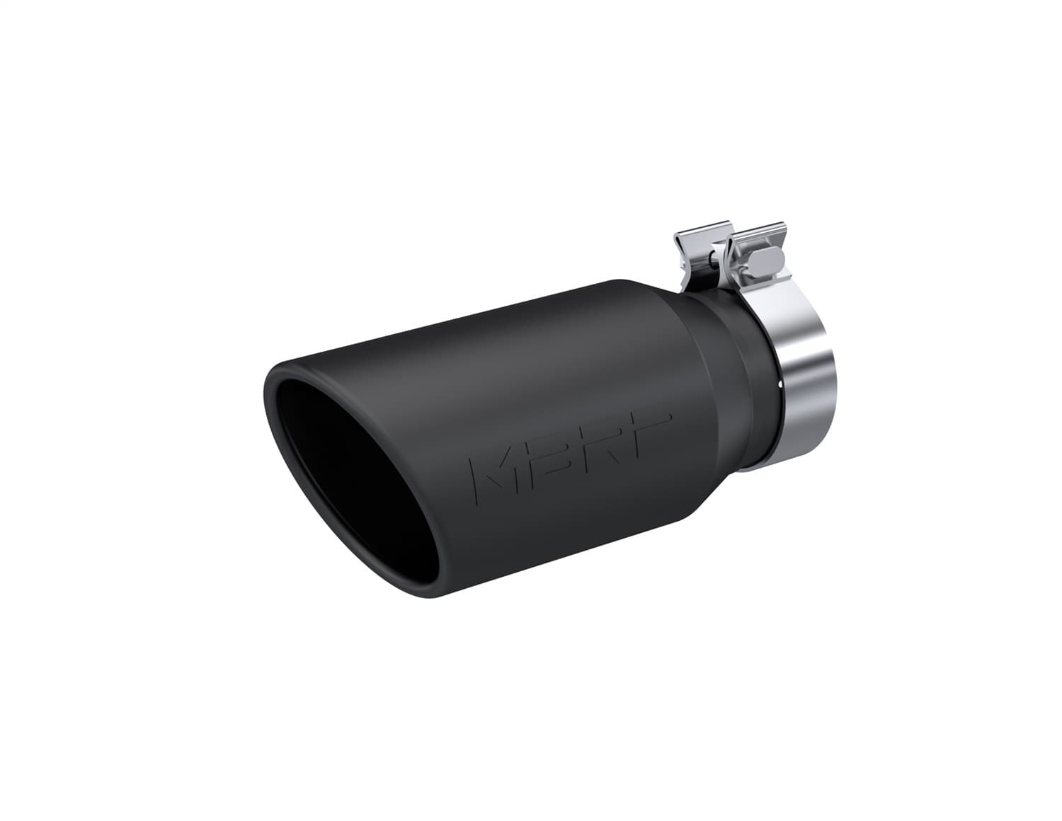 Armor BLK Exhaust Tip; 4.5 in. Outer Diameter; 3.2 in. Inlet Diameter; 10 in. Length; Single Walled; Angle Cut Rolled Edge; Black Coated; product image