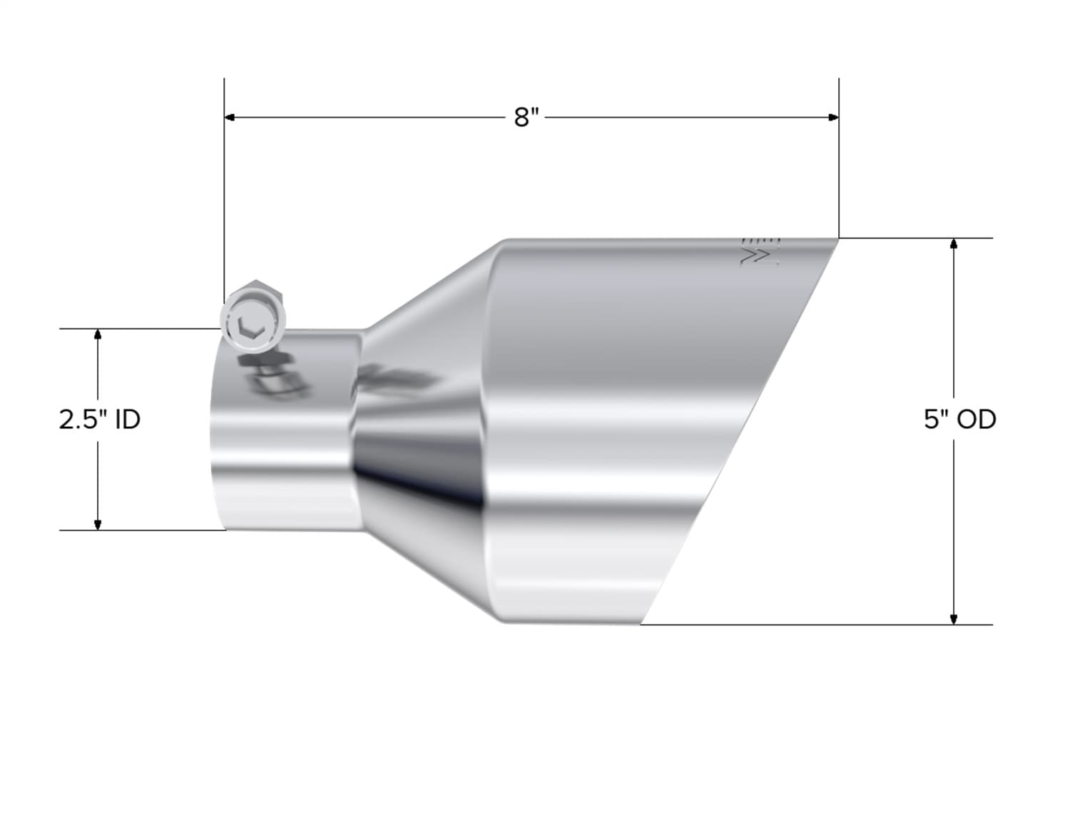 Armor Pro Exhaust Tip; 2.5 in. Inlet Diameter; 5 in. Outlet Diameter; 8 in. Length; Dual Wall; Angle Cut; T304 Stainless Steel; Sold In Pairs; product image