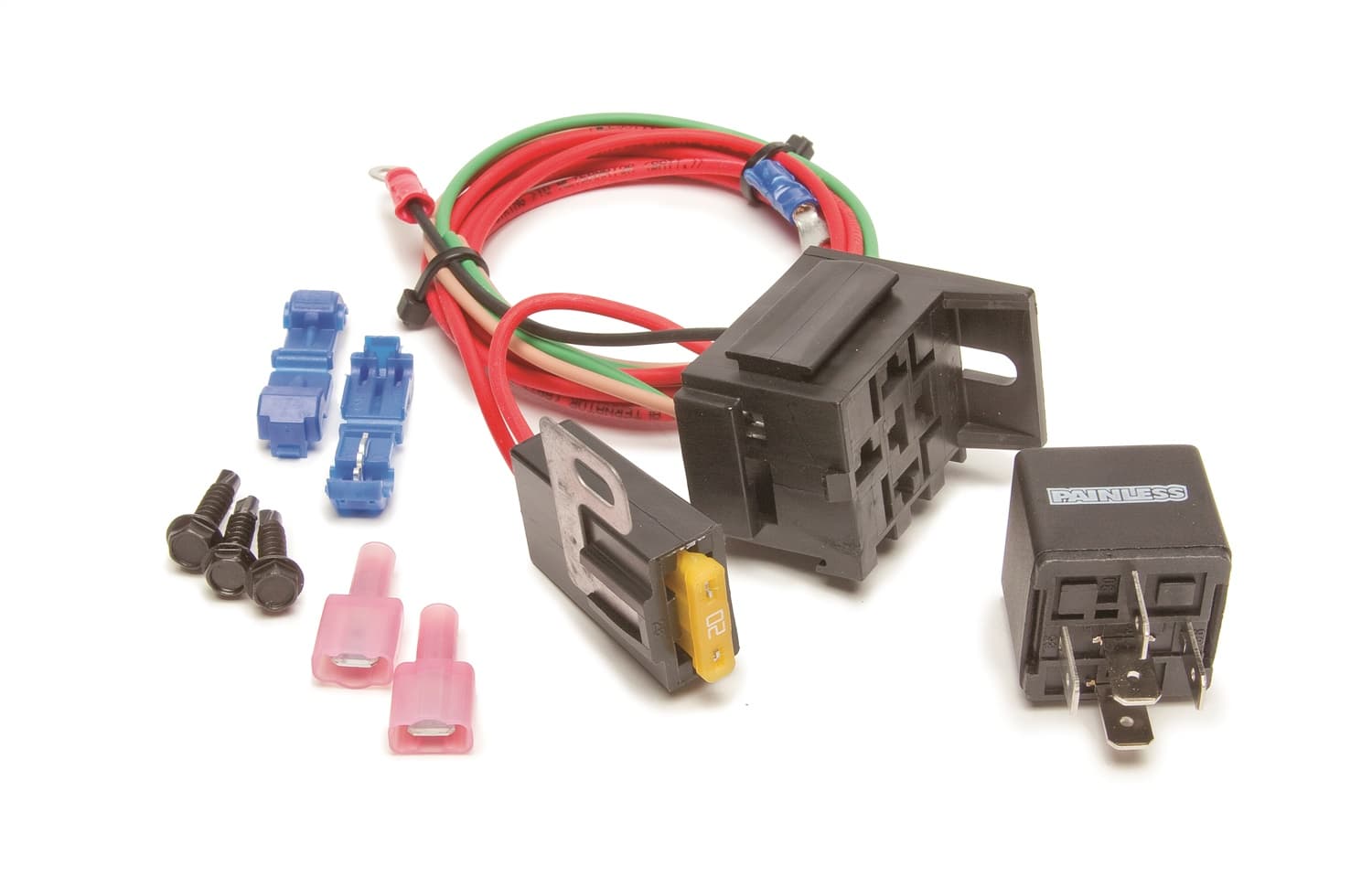 High Beam Headlight Relay Kit; Incl. Heavy Duty 40 Amp Relay/Relay Base w/Wire Harness; Crimp Terminals; Mounting Hardware; product image