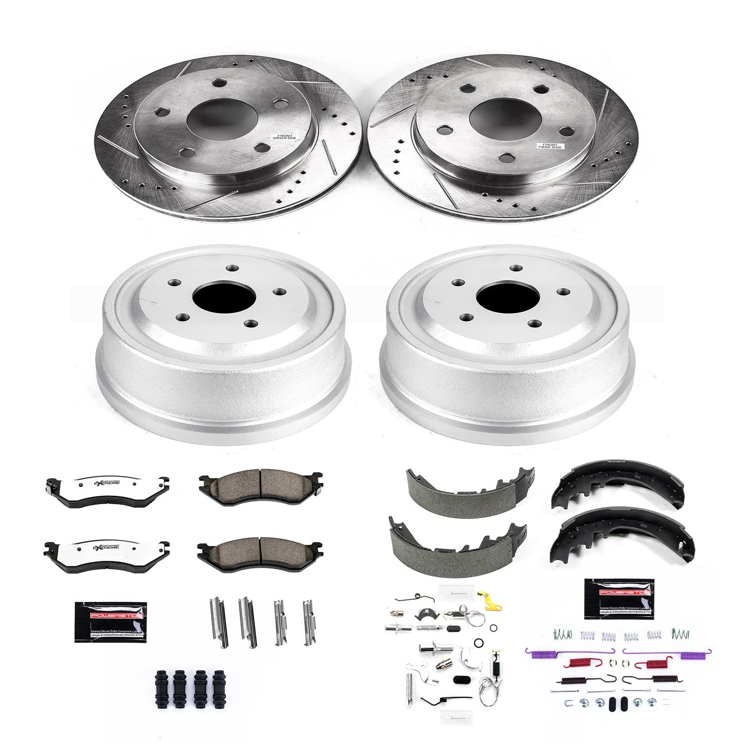 Z36 TRUCK/TOW UPGRADE KIT: DRILLED/SLOTTED ROTORS; CARBON-FIBER CERAMIC PADS W/HARDWARE; COATED DRUMS; SHOES W/HOLD DOWN AND ADJUSTER KIT product image