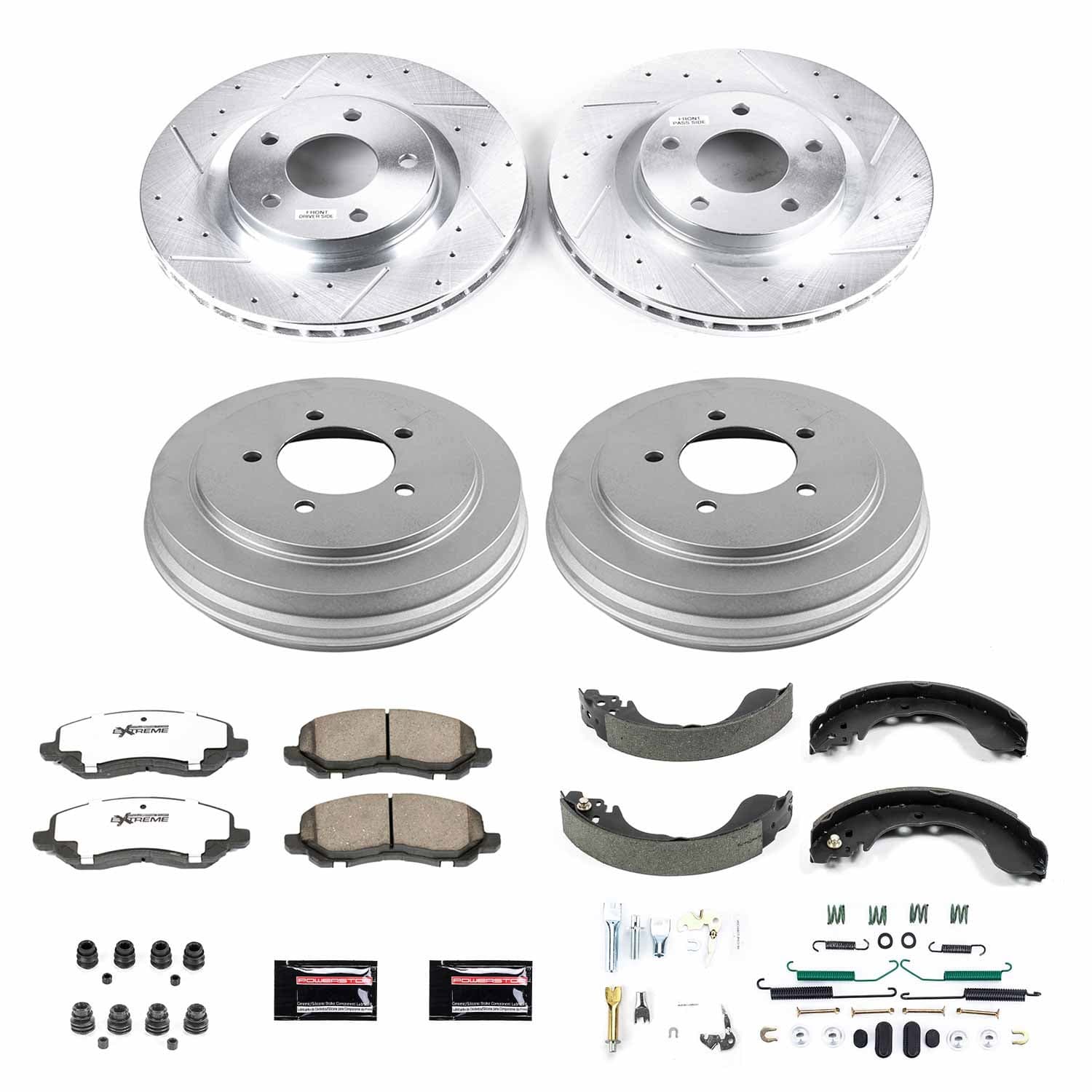 Z26 STREET WARRIOR UPGRADE KIT: DRILLED/SLOTTED ROTORS; CARBON-FIBER CERAMIC PADS W/HARDWARE; COATED DRUMS; SHOES W/HOLD DOWN AND ADJUSTER KIT product image