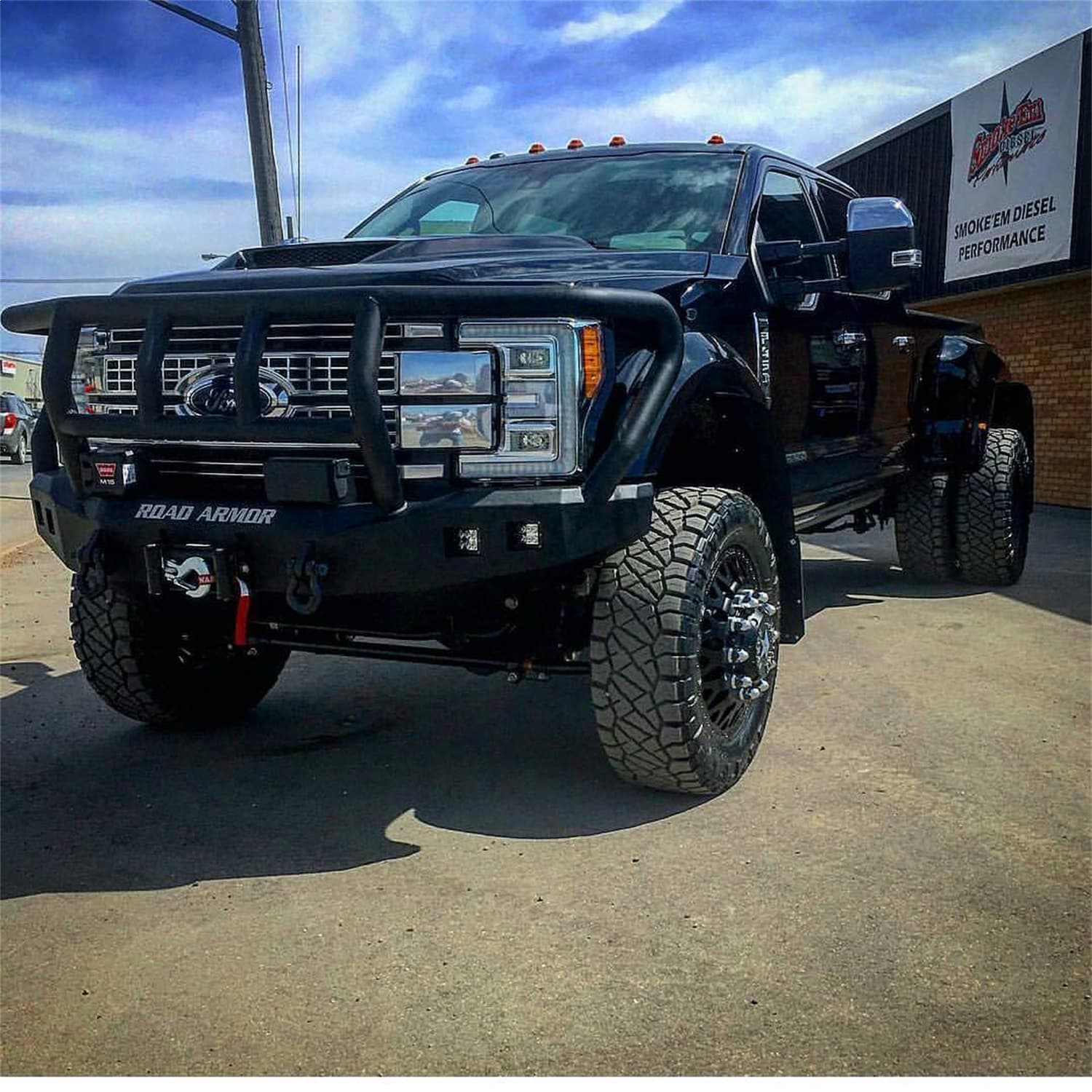 1722 F450/F550 STEALTH FRONT WINCH COMPATIBLE BUMPER TITAN II GUARD TEXTURE BLACK LIGHTS SOLD SEP product image