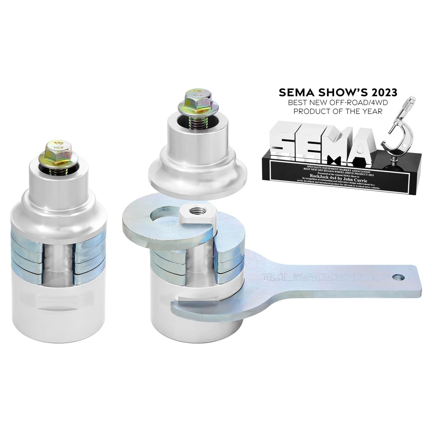 JL/JT & JK Adjustable Front Upper Bump Stops Billet Aluminum Complete w/ Steel Shims Hardware Wrench Height Adjustment Range 189-315 Inch product image