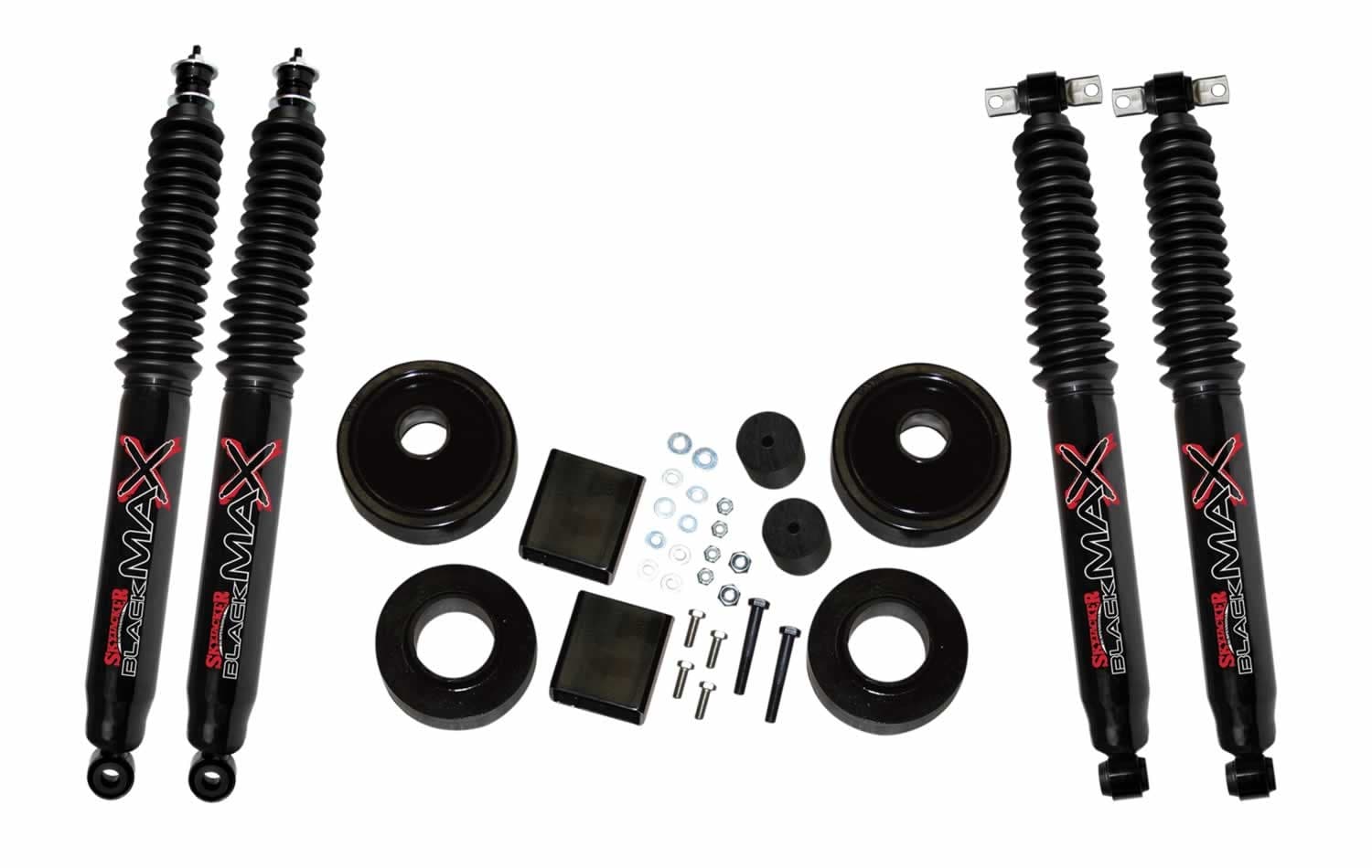 Suspension Lift Kit 07-18 Wrangler JK w/Shock Black MAX Shocks 2 Inch Lift Incl. Front/Rear 2 Inch Polyurethane Coil Spring Spacers w/Bump Stop Spacers Skyjacker product image