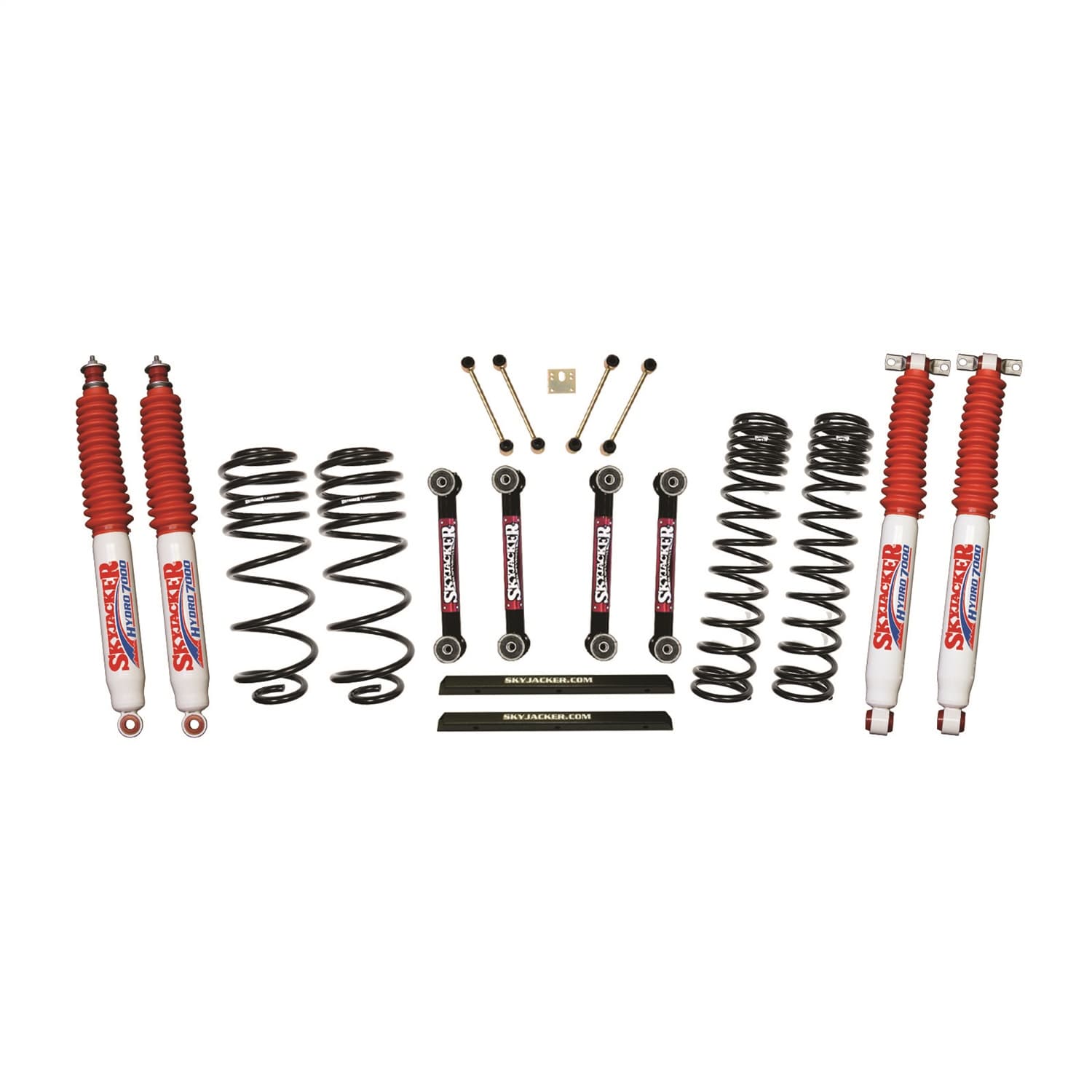 4 Inch Dual Rate Long Travel One Box Kit w/OE Style Front and Rear Lower Links and Hydro 7000 Shocks TJ/LJ 2003-2006 Jeep Wrangler/Unlimited Skyjacker product image