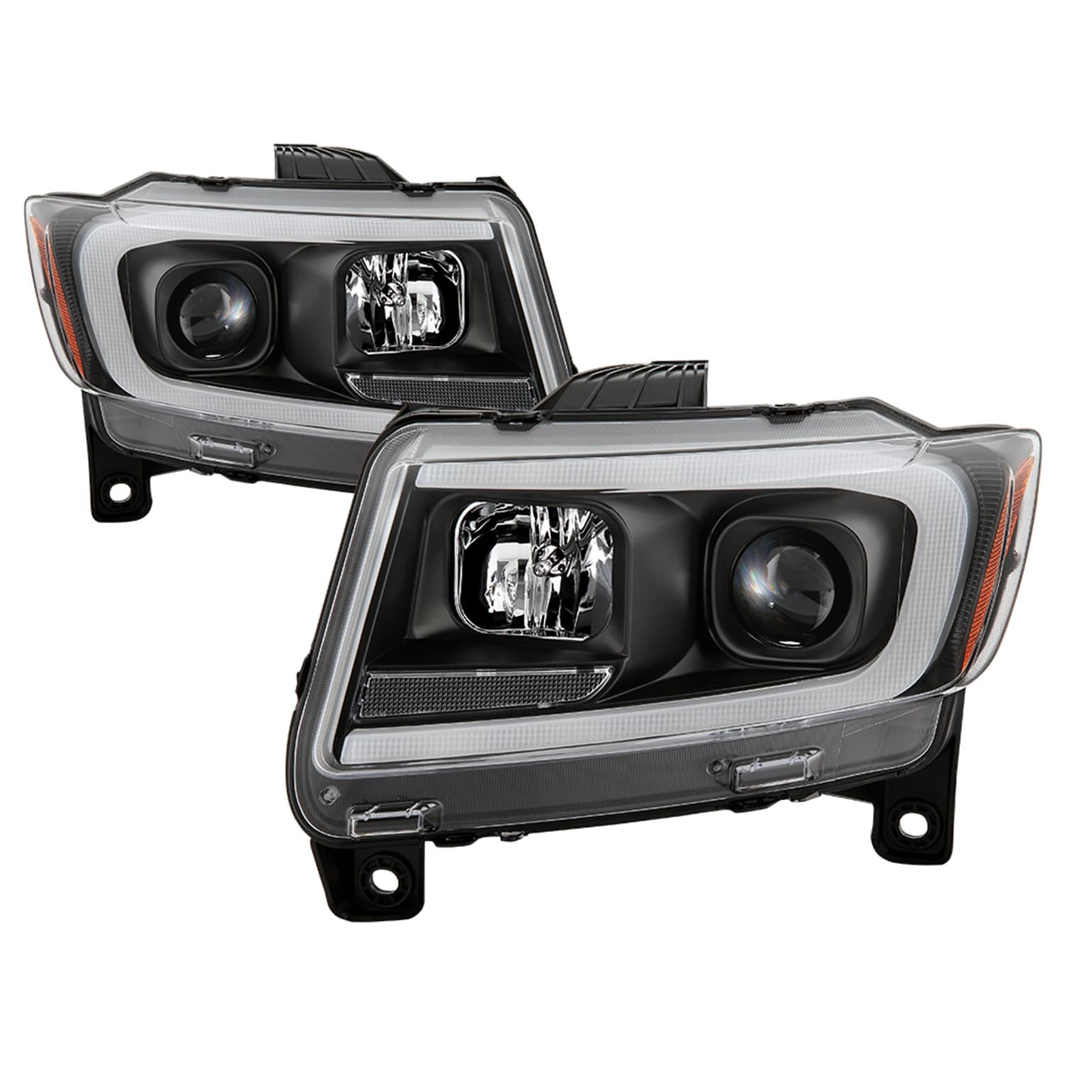 Spyder Signature Jeep Grand Cherokee 11-13 Light Bar Projector Headlights - Halogen Model Only Not Compatible With XenonHID Model - Black - Lo Beam H9 Not Included - Hi Beam H1 Included product image