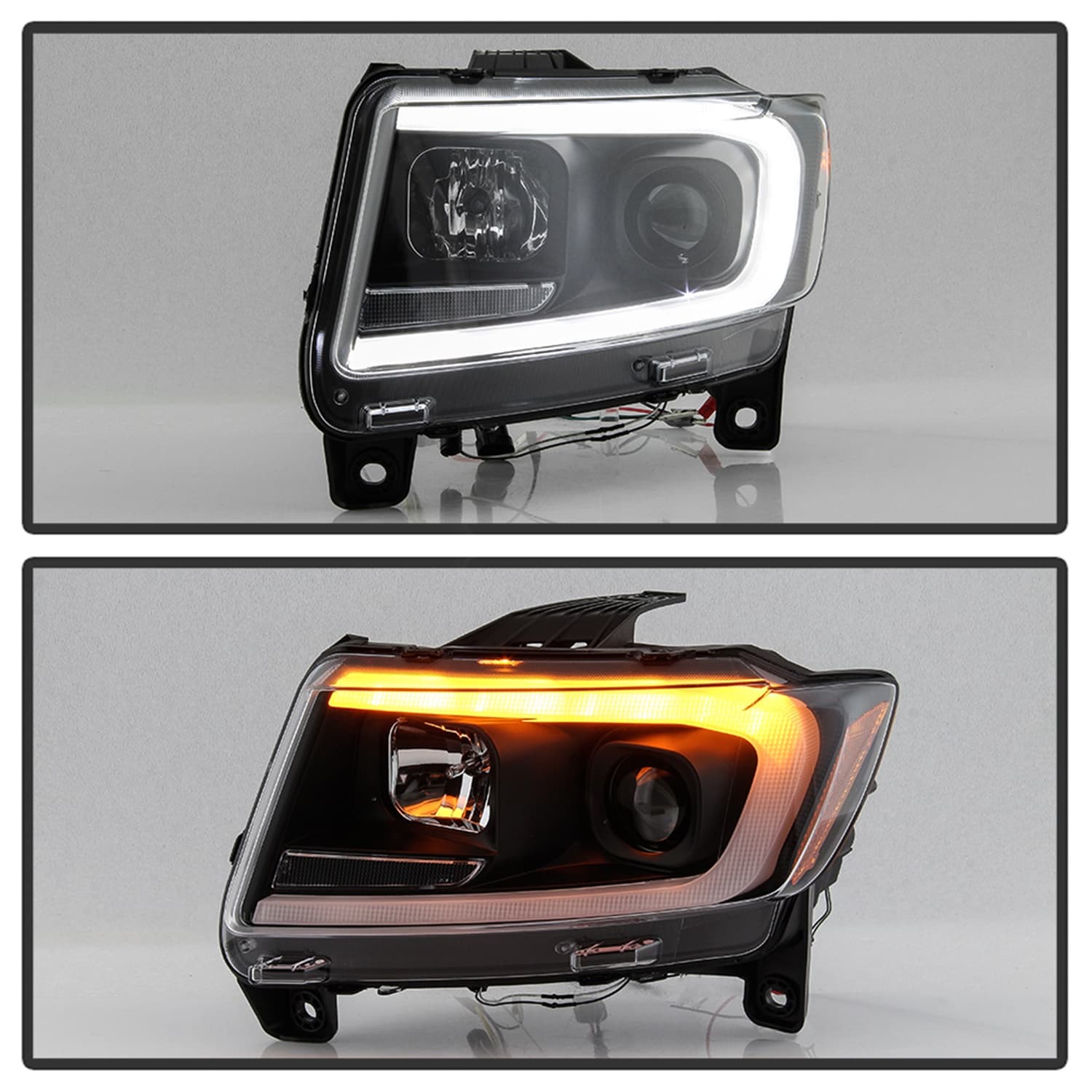 Spyder Signature Jeep Grand Cherokee 11-13 Light Bar Projector Headlights - Halogen Model Only Not Compatible With XenonHID Model - Black - Lo Beam H9 Not Included - Hi Beam H1 Included product image