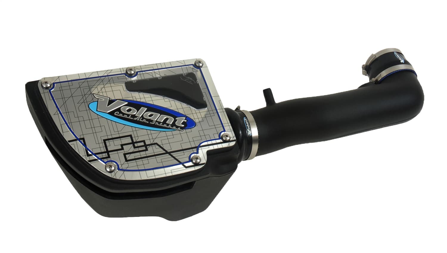 Cold Air Intake Kit; Incl. Closed Filter Box/Air Duct/PowerCore® Filter/Connectors/Clamps; Polished Aluminum Lid w/Logo; product image