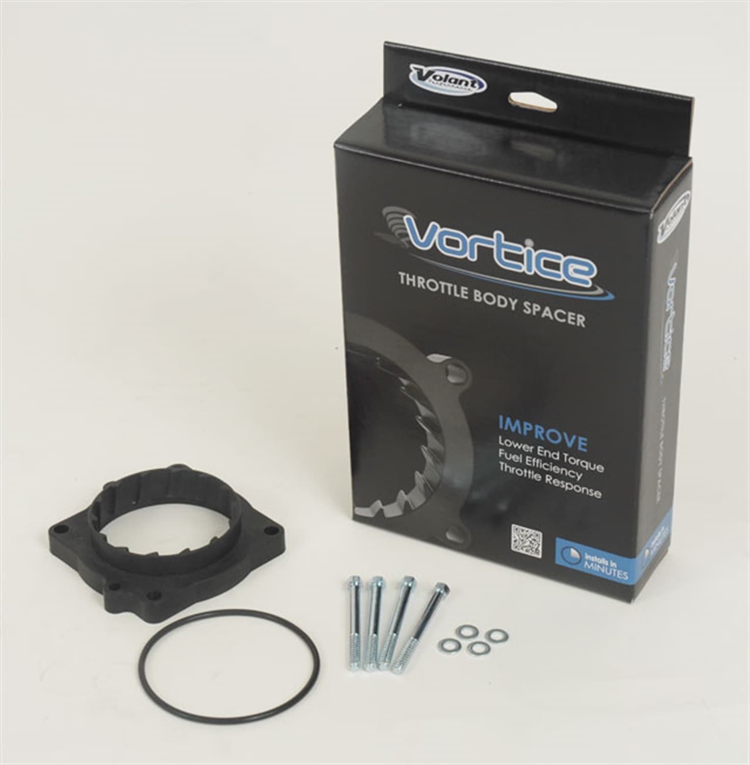 Vortice Throttle Body Spacer; Increases Lower End Torque/Fuel Efficiency/Throttle Response w/Stock Or Volant Intakes; Incl. Gasket And Hardware; Glass-Filled Nylon Composite; product image