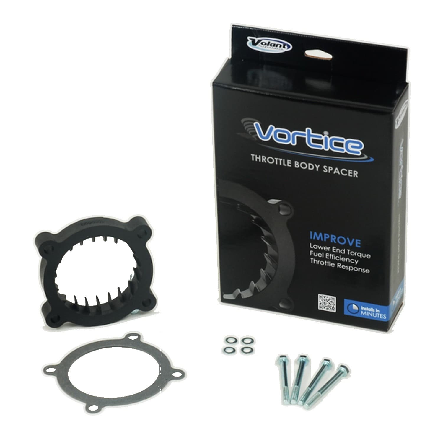 Vortice Throttle Body Spacer; Increases Lower End Torque/Fuel Efficiency/Throttle Response w/Stock Or Volant Intakes; Incl. Gasket And Hardware; Glass-Filled Nylon Composite; product image