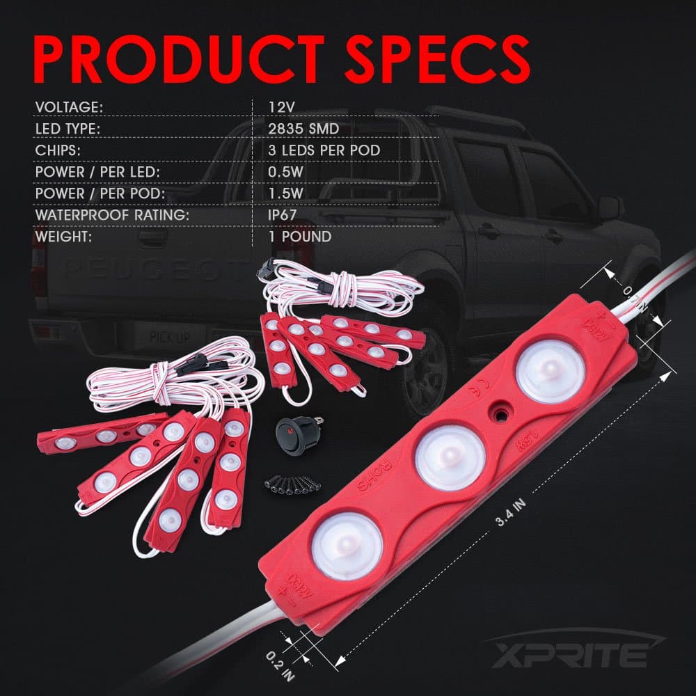 Xprite 8 LED Rock Light Pods Truck Bed Lighting Kit with Switch product image