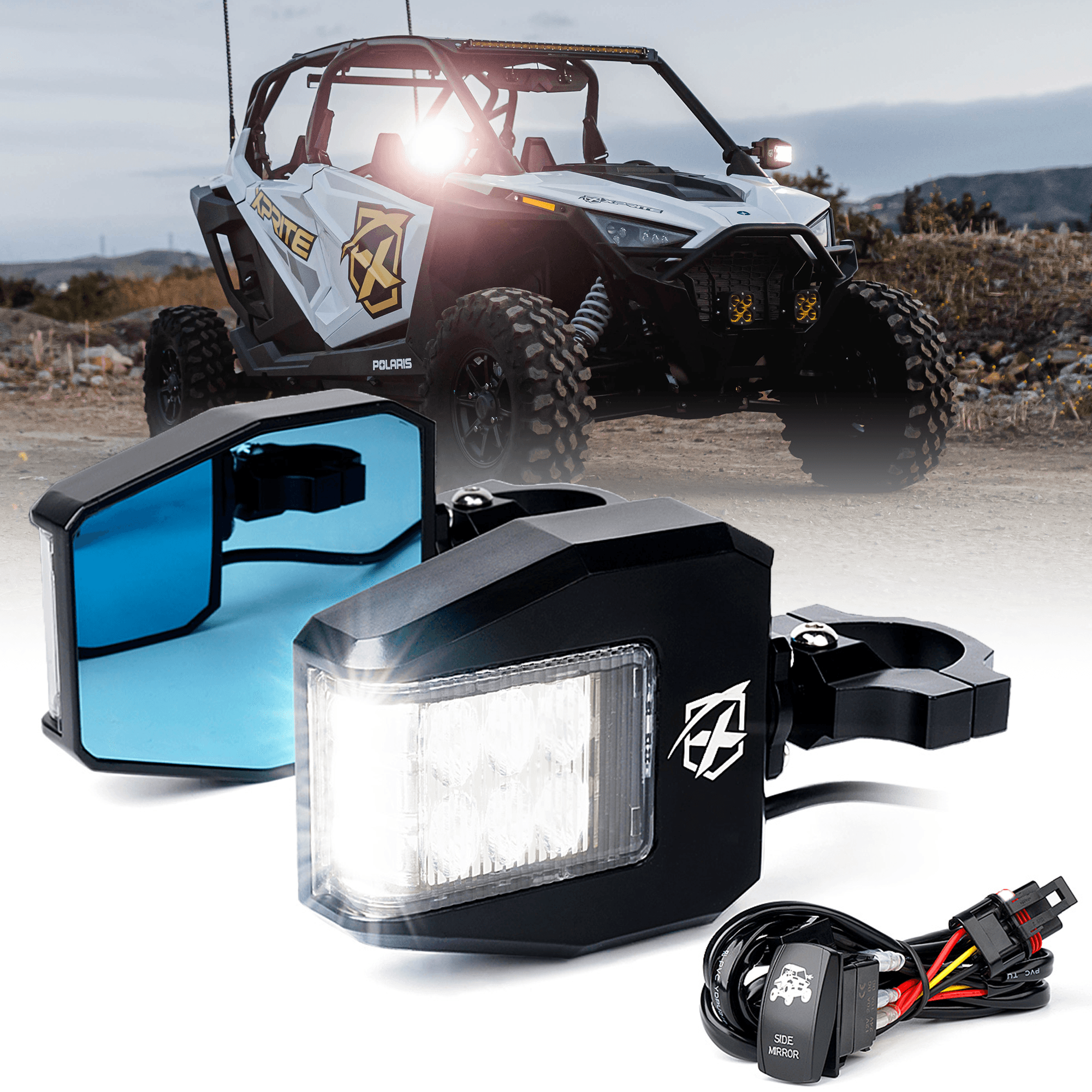 Xprite UTV Side View Mirrors with Spotlights | Destiny Series