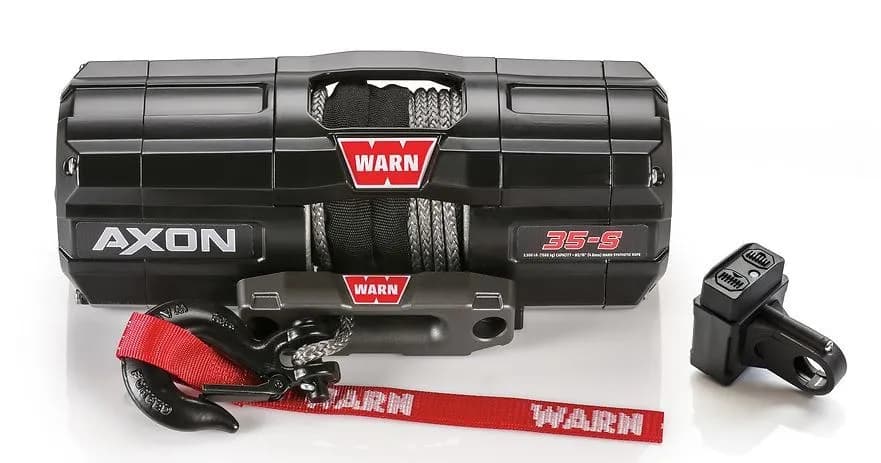 WARN - AXON 35-S includes 50-ft. of lightweight, easy-to-handle 3/16-in. Spydura synthetic rope, Epic hawse fairlead, and black hook, and a rockerbar digital