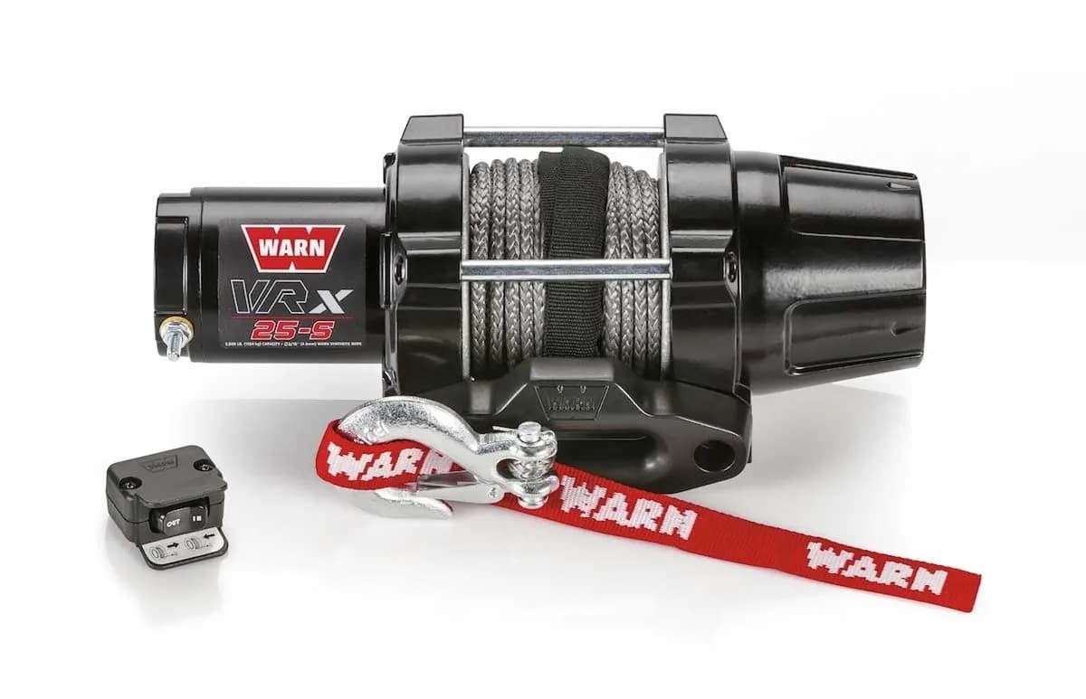 WARN - Vehicle Mounted; ATVs and Side By Sides; Waterproof; 12 Volt; 2500 Pound Line Pull Capacity; 50 Foot x 3/16 Inch Synthetic Rope; Black Hawse Fairlead;