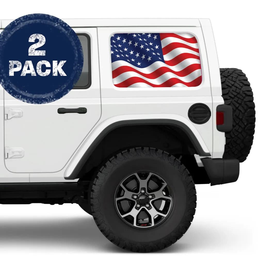 Wavy Old Glory Side Windows Printed Vinyl Decal
