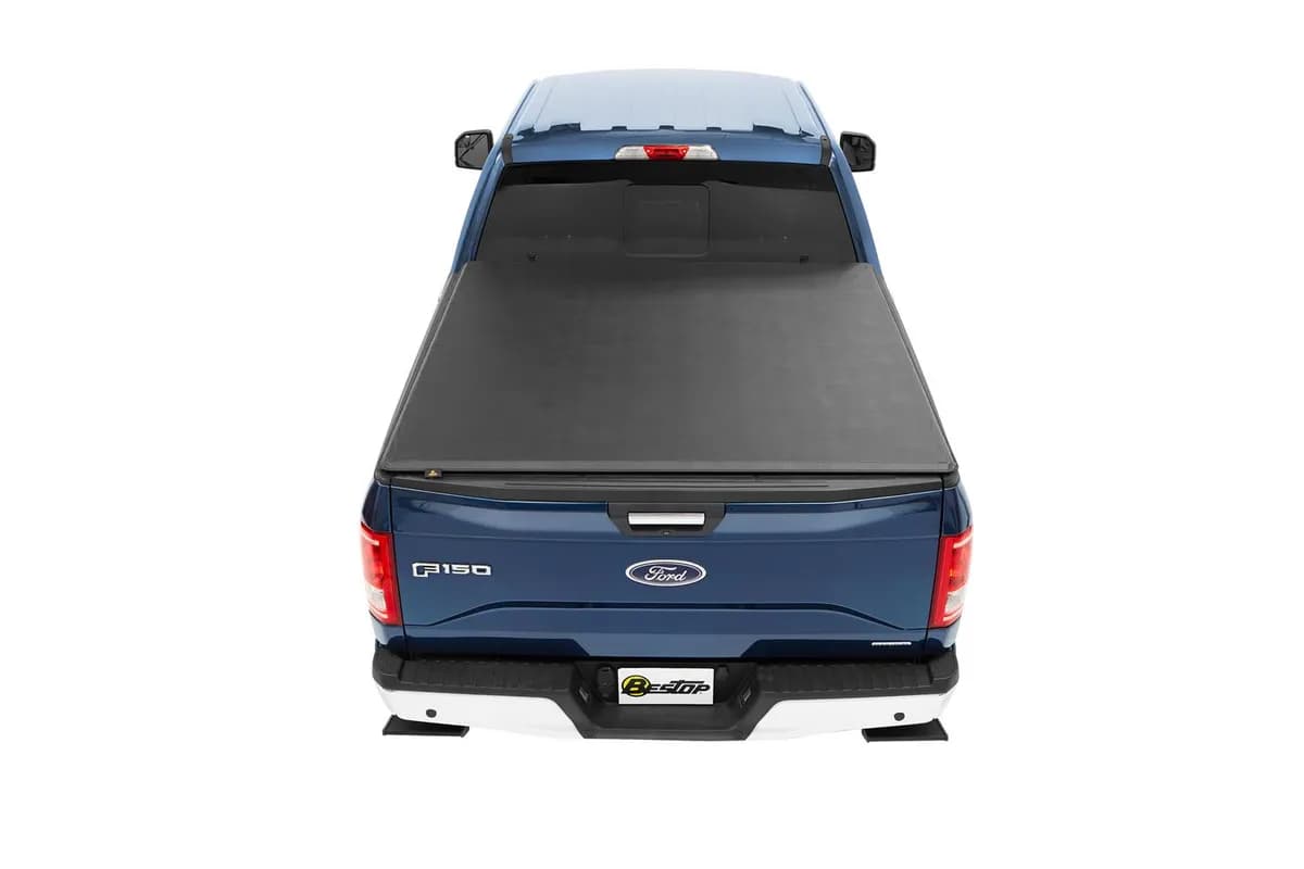 Soft Tri-Fold Tonneau Cover EZ-Roll For Ford 2009-2021 F-150 6.5 Foot Black Tailgate Spoiler Not Included Bestop